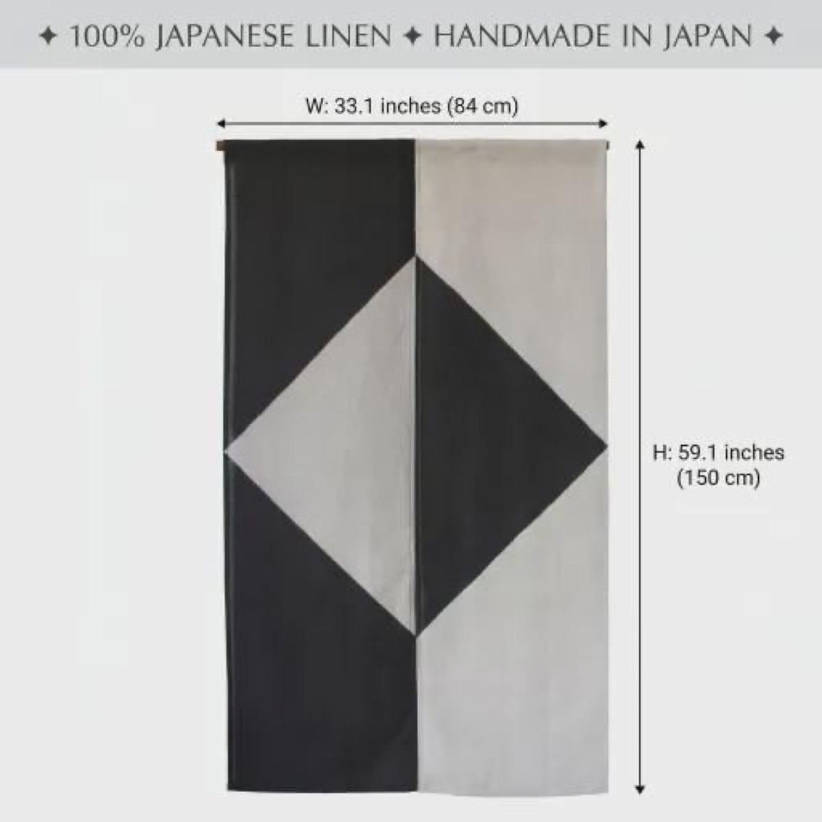Japanese Linen Noren Door Curtain, Square Motif, Pine Soot Gradient (33.1 x 59.1 in) — view 3