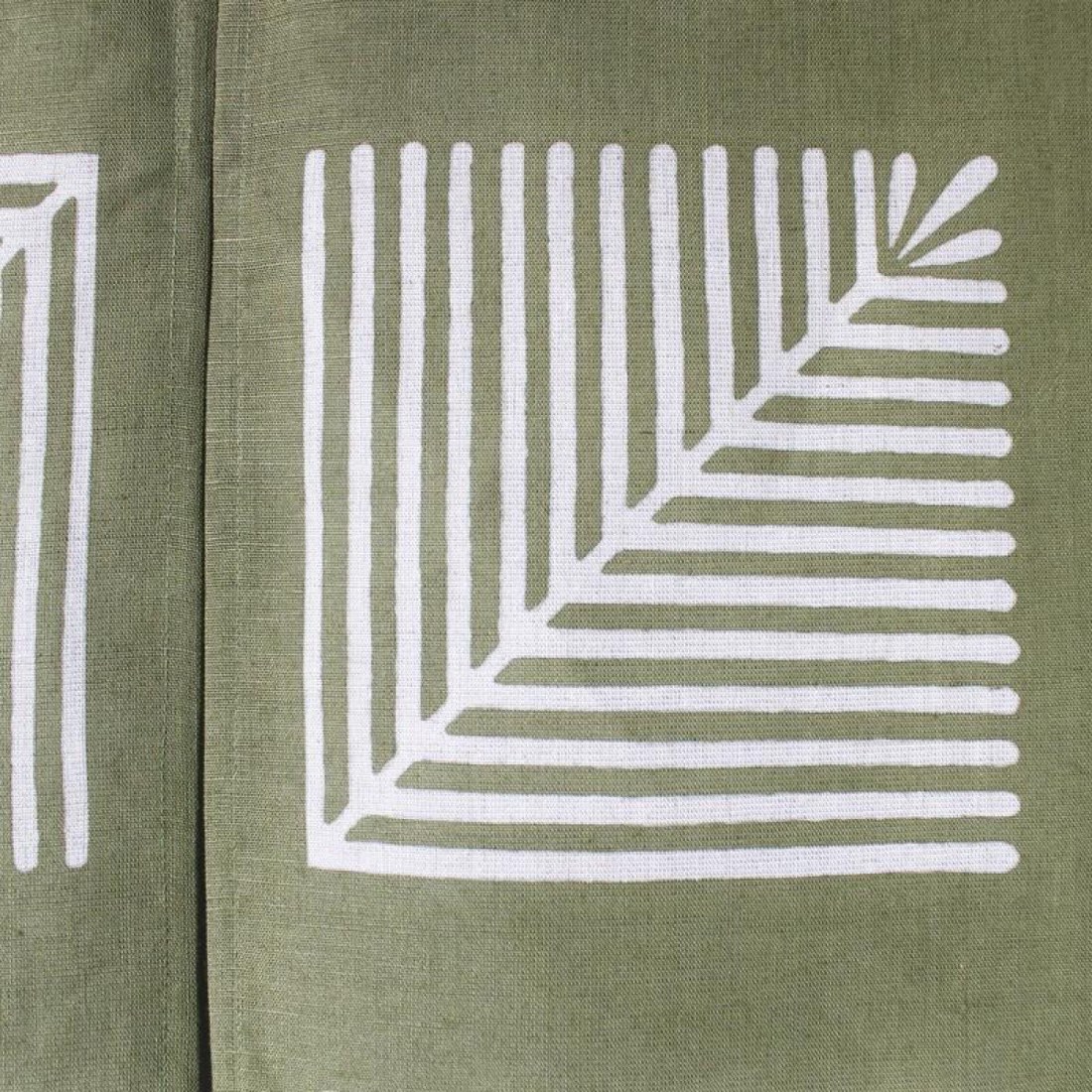 Japanese Linen Noren Door Curtain, Young Pine Motif, Rikyu Green (Made in Japan) — view 7