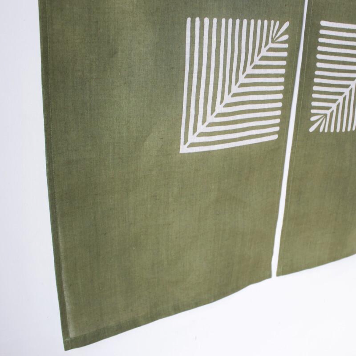 Japanese Linen Noren Door Curtain, Young Pine Motif, Rikyu Green (Made in Japan) — view 8