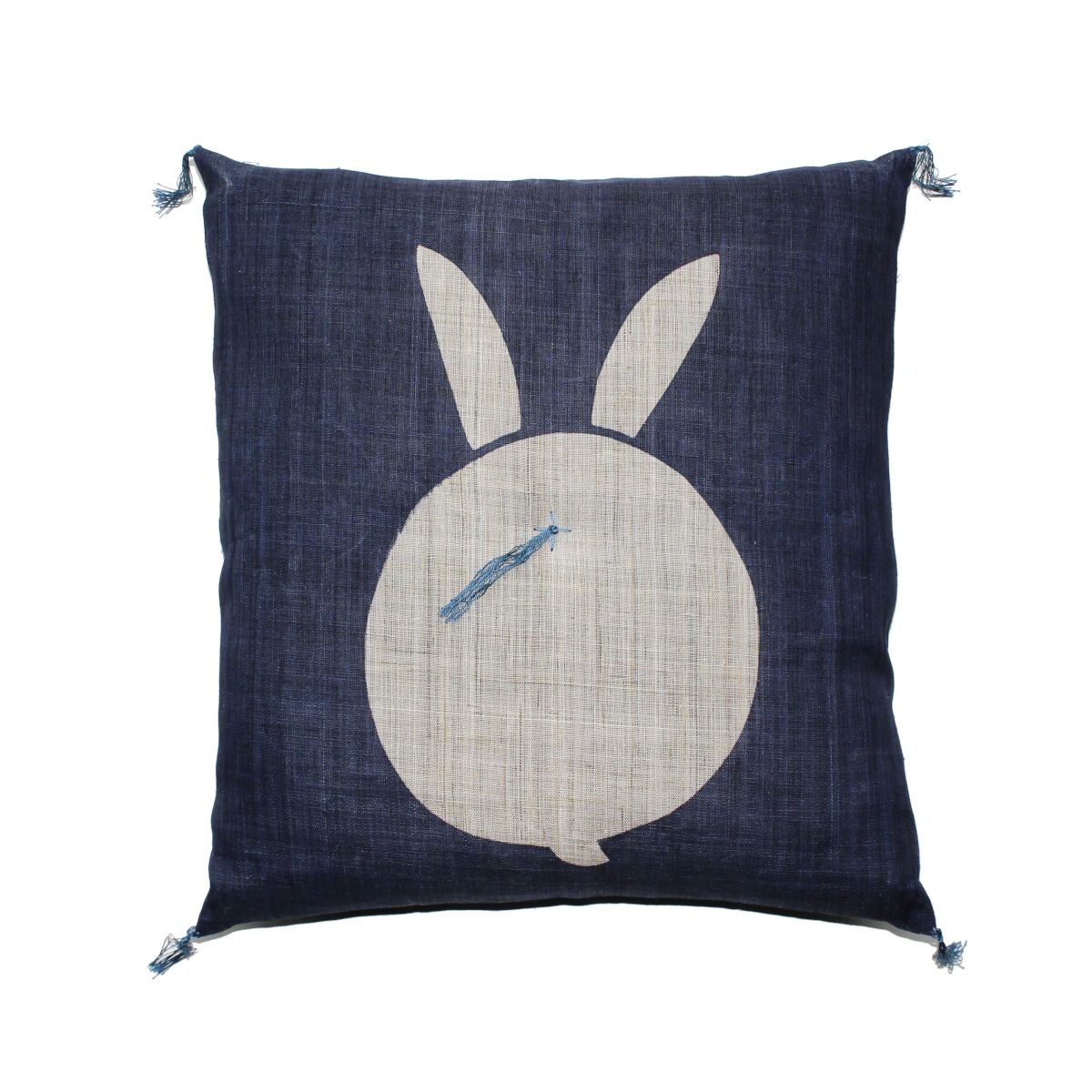 Japanese Linen Tea Cushion (Zabuton), Rabbit Motif, Indigo, 16.5 x 17.7 in, Hand-Dyed, Made in Japan — view 3