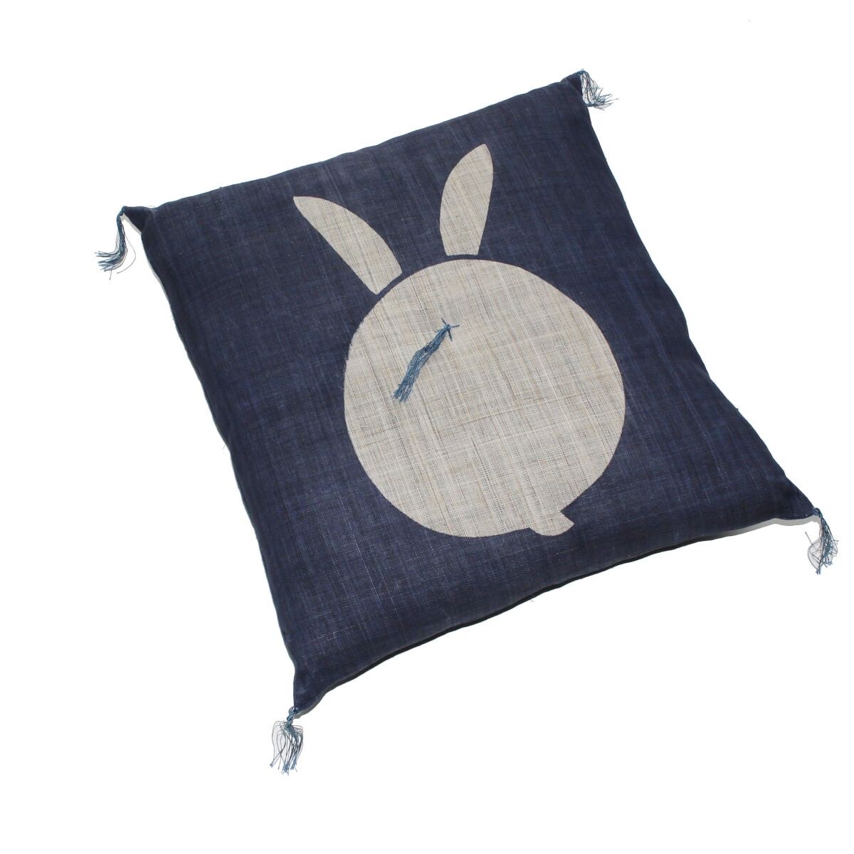 Japanese Linen Tea Cushion (Zabuton), Rabbit Motif, Indigo, 16.5 x 17.7 in, Hand-Dyed, Made in Japan — view 6