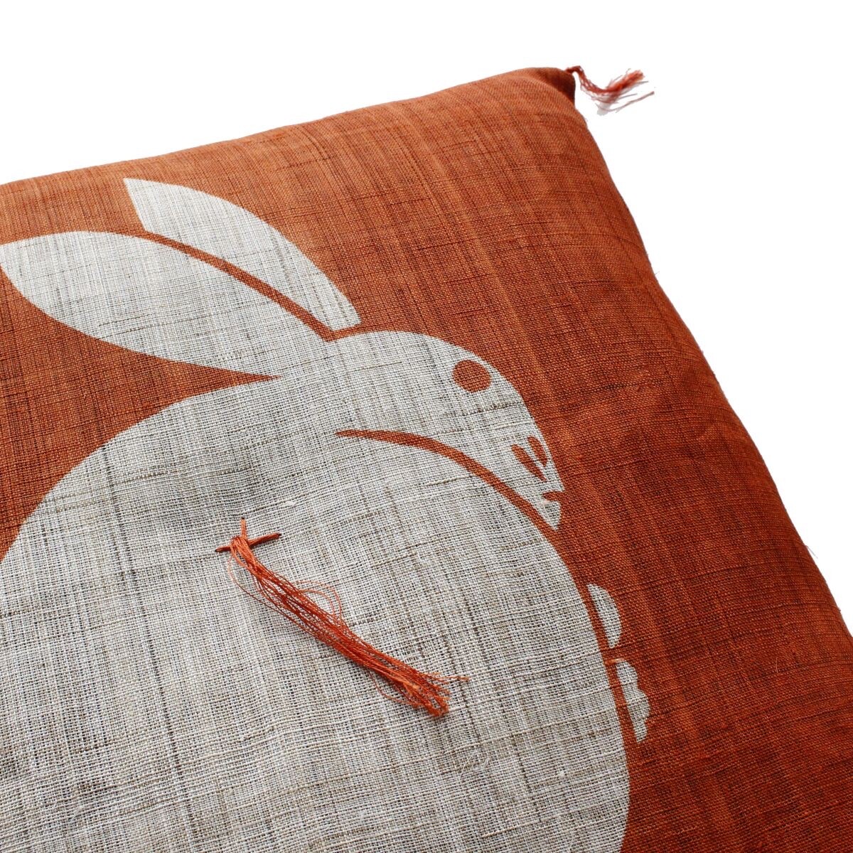 Japanese Linen Tea Cushion (Zabuton), Rabbit Motif, Orange, 16.5 x 17.7 in, Hand-Dyed, Made in Japan — view 4