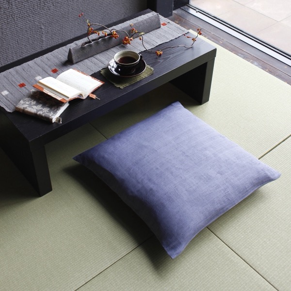 Japanese Linen Zabuton Floor Cushion Cover, Plain Blue Wisteria, 21.7 x 23.2 in, Iono Weave, Made in Japan