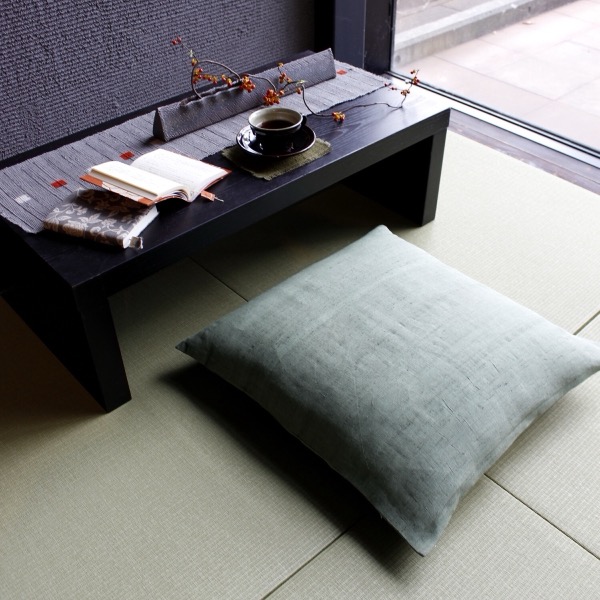 Japanese Linen Zabuton Floor Cushion Cover, Plain Grey-Green, 21.7 x 23.2 in, Iono Weave, Made in Japan