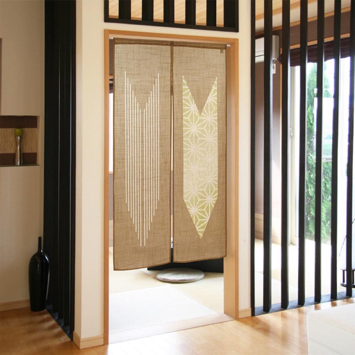 Japanese Noren Curtain, Arrow Feather Hemp Leaf Mustard, 33.5 x 59.1 in — view 6