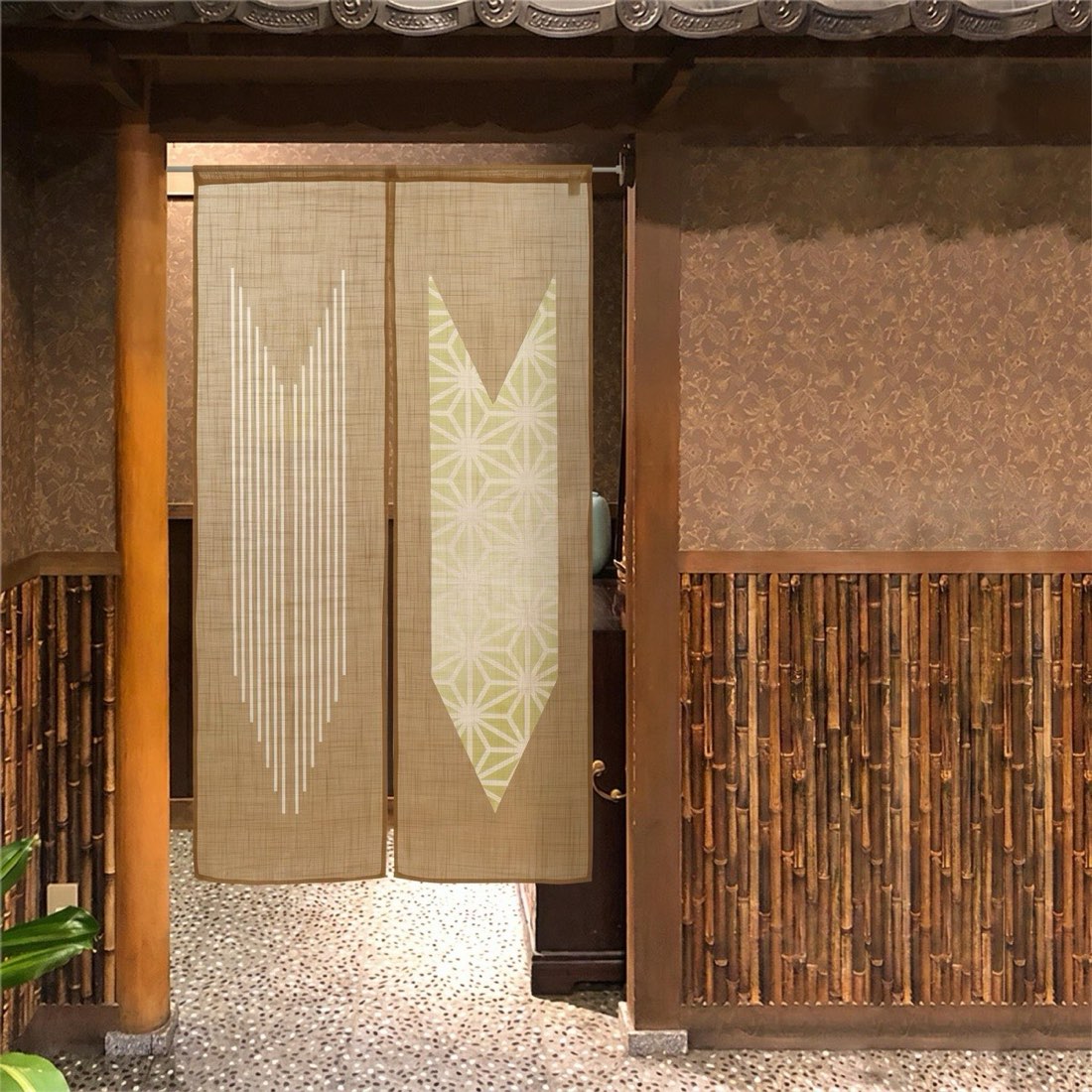 Japanese Noren Curtain, Arrow Feather Hemp Leaf Mustard, 33.5 x 59.1 in — view 9