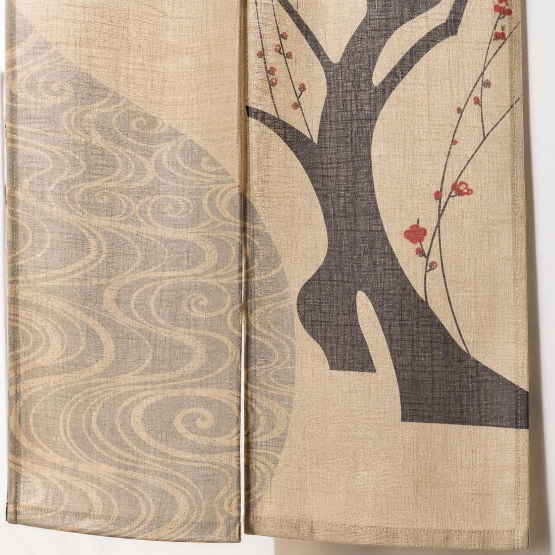 Japanese Noren Curtain, Red Plum Flowing Water Print, 33.5 x 59.1 in — view 9
