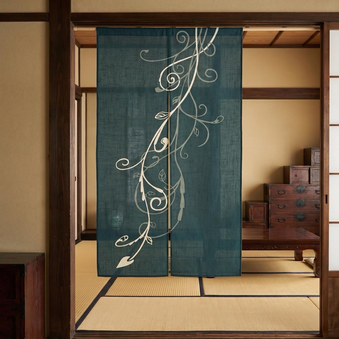 Japanese Noren Door Curtain, Arabesque Pattern, 33.5 x 59.1 in, Made in Japan — view 9