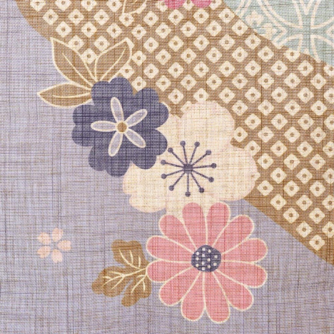 Japanese Noren Door Curtain, Auspicious Flower, 33.5 x 35.4 in, Made in Japan — view 4