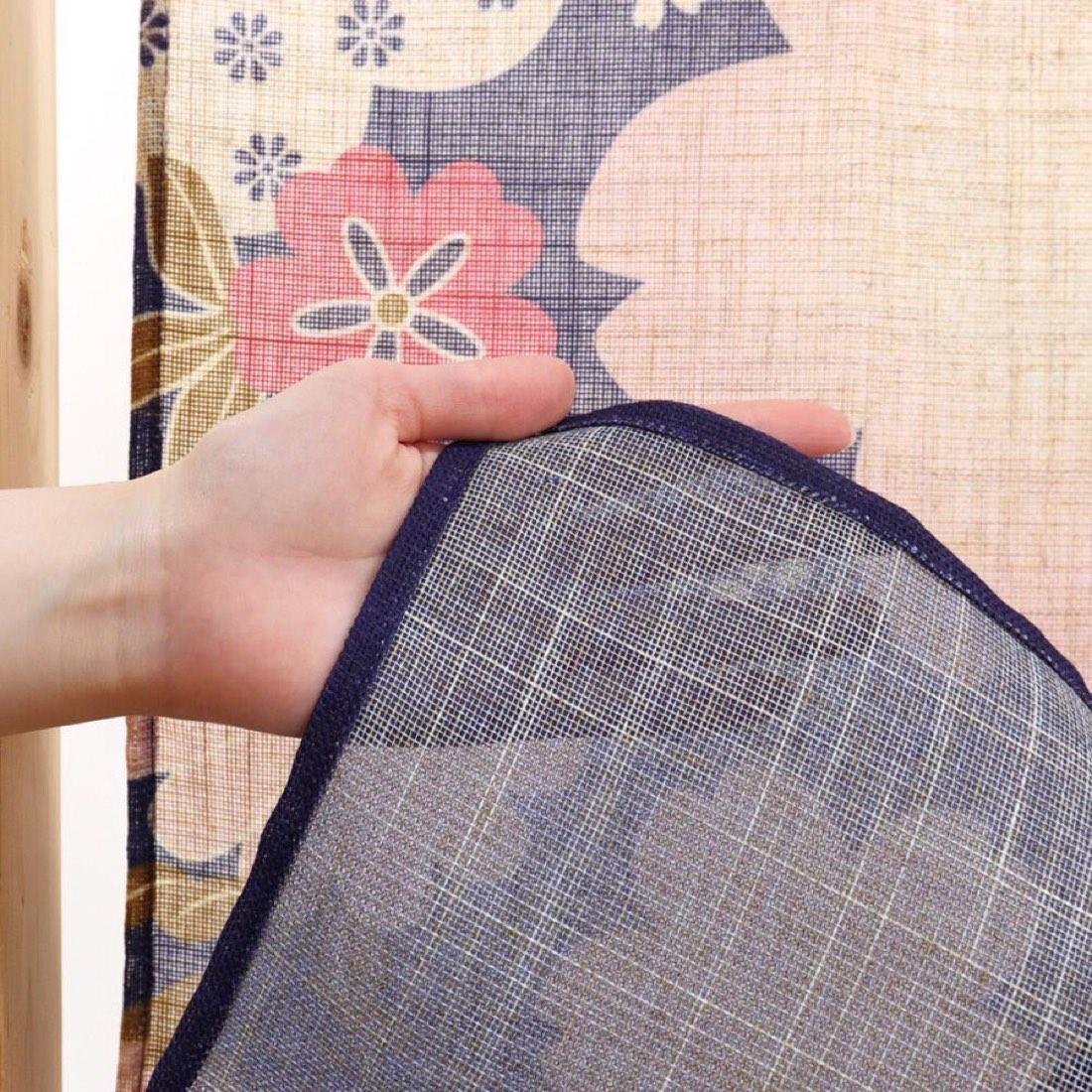 Japanese Noren Door Curtain, Auspicious Flower, 33.5 x 35.4 in, Made in Japan — view 5
