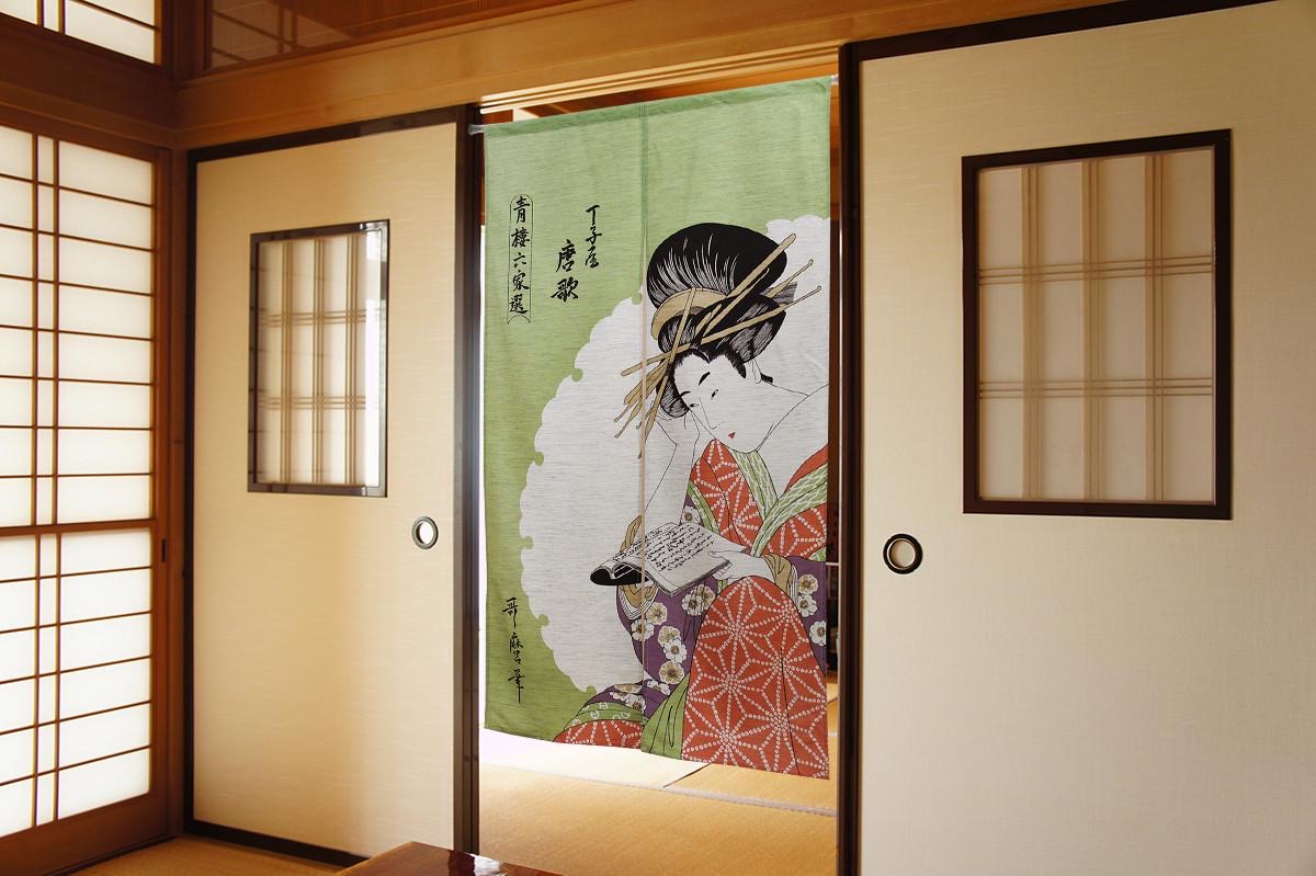 Japanese Noren Door Curtain, Classical Poem, 33.5 x 59.1 in, Made in Japan — view 2