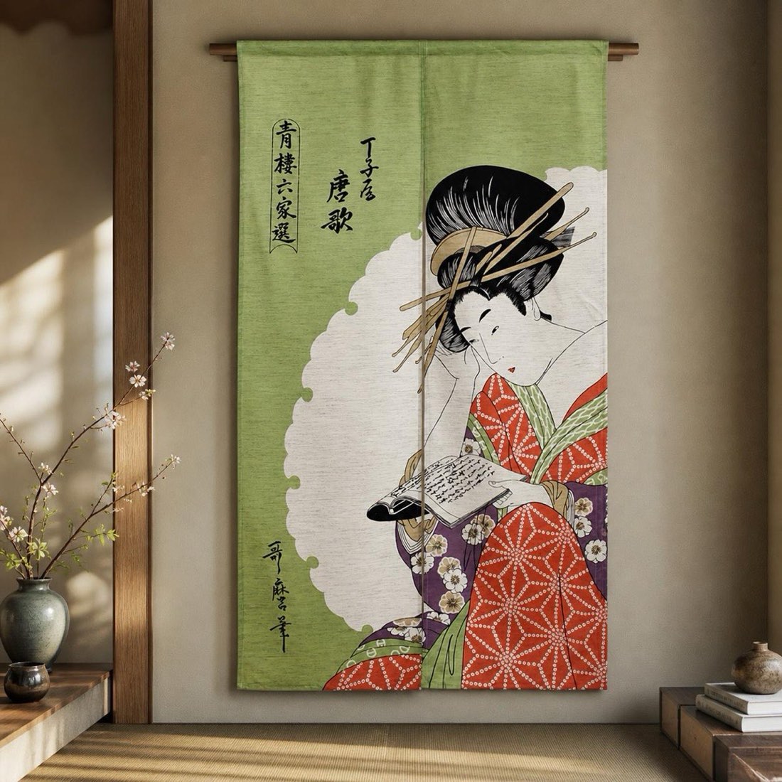 Japanese Noren Door Curtain, Classical Poem, 33.5 x 59.1 in, Made in Japan — view 9