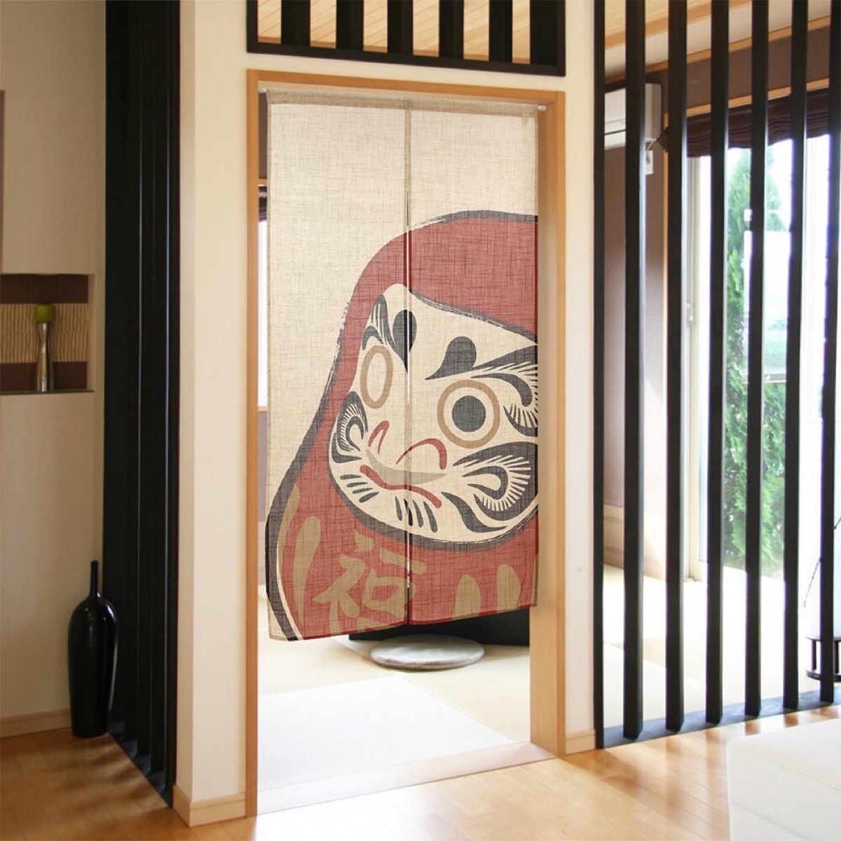 Japanese Noren Door Curtain, Daruma Brushstroke, 33.5 x 59.1 in, Made in Japan