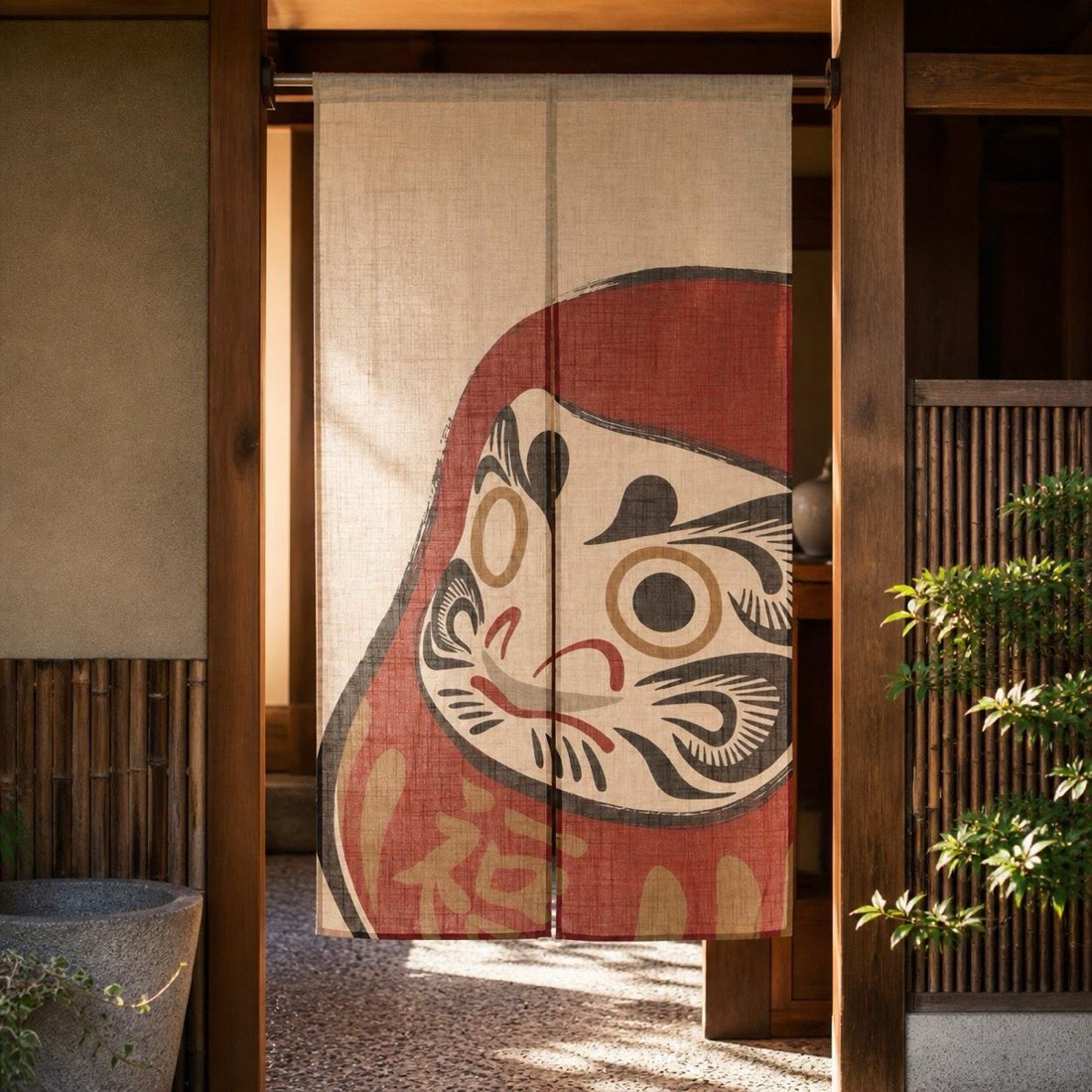 Japanese Noren Door Curtain, Daruma Brushstroke, 33.5 x 59.1 in, Made in Japan — view 8