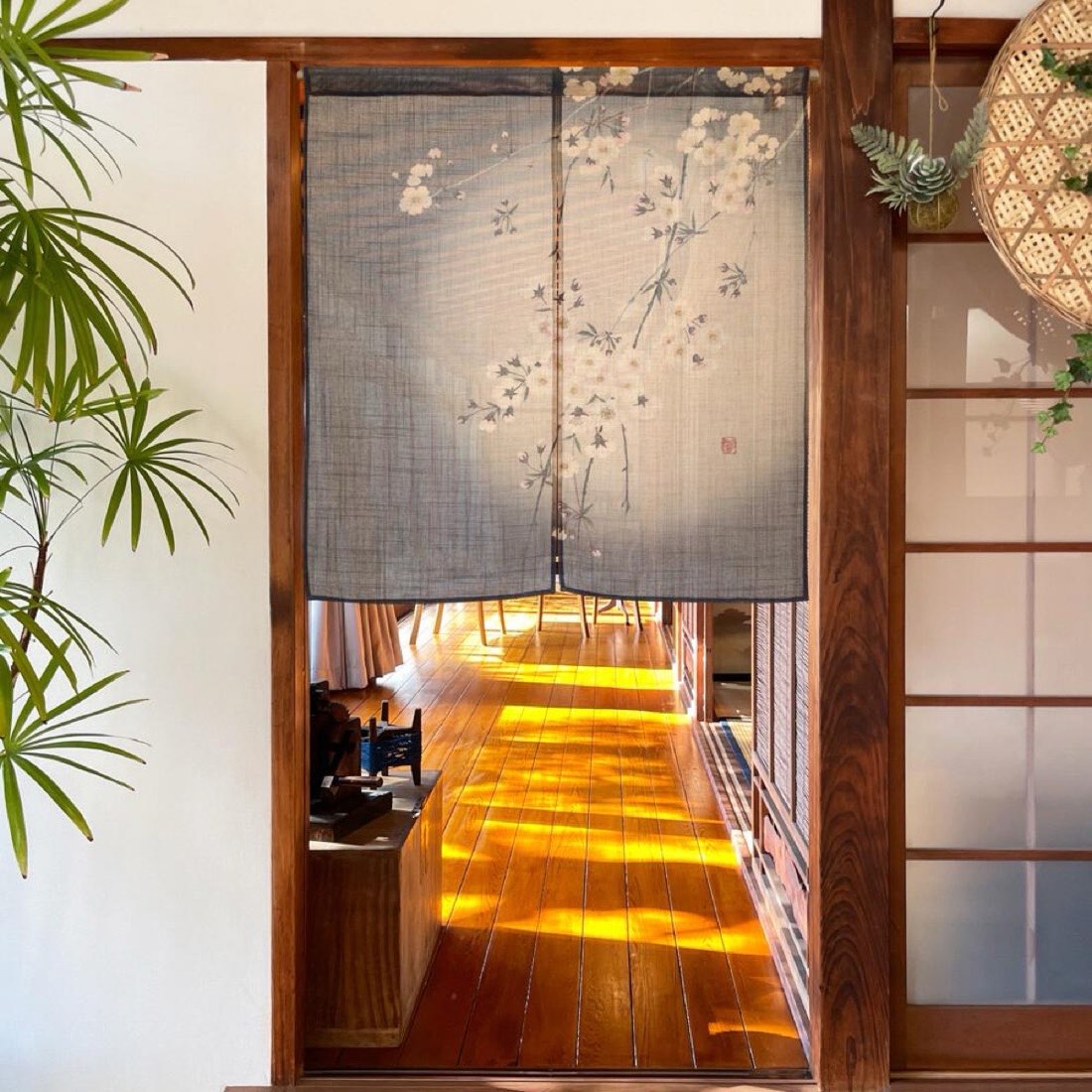 Japanese Noren Door Curtain, Evening Sakura, 33.5 x 35.4 in, Made in Japan — view 2