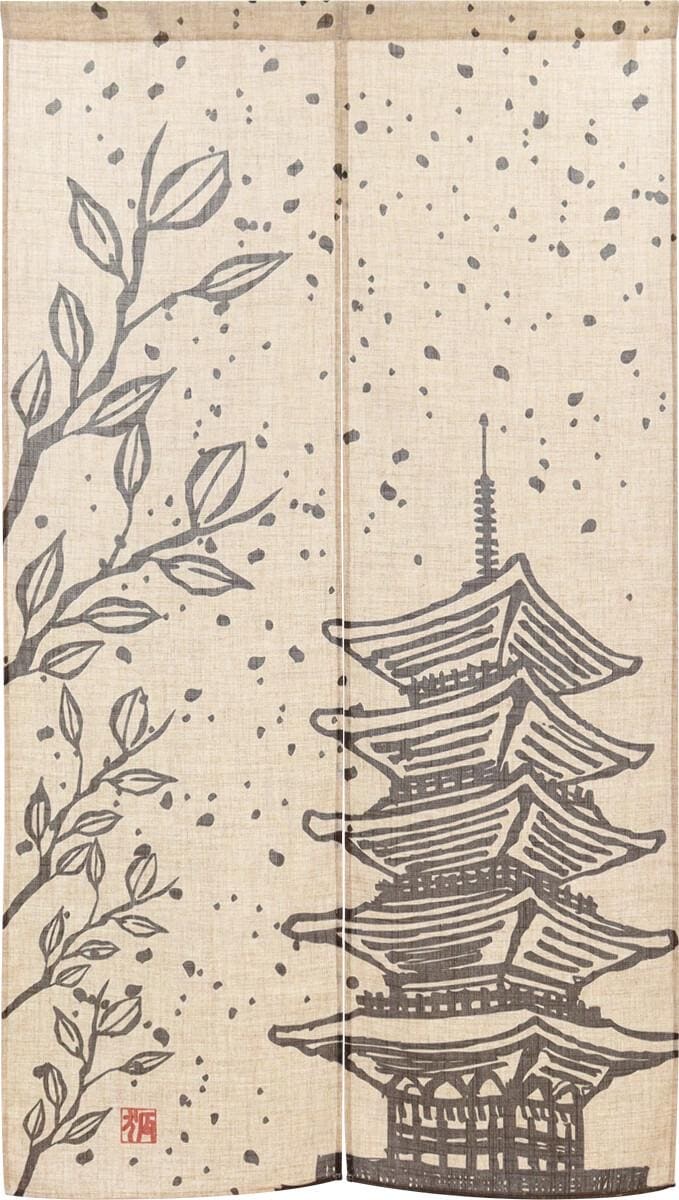 Japanese Noren Door Curtain, Five Story Pagoda, 33.5 x 59.1 in, Made in Japan — view 2