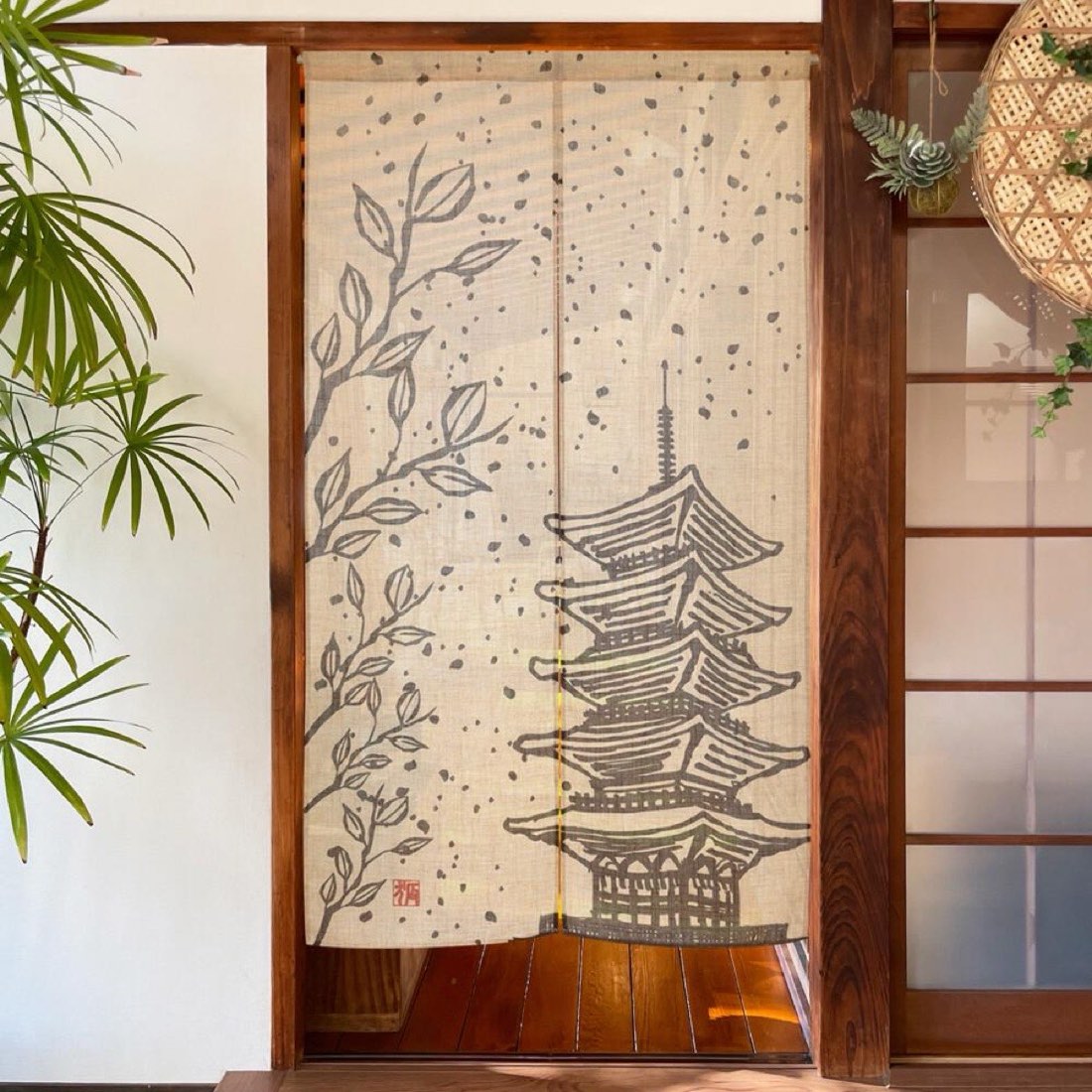 Japanese Noren Door Curtain, Five Story Pagoda, 33.5 x 59.1 in, Made in Japan — view 7