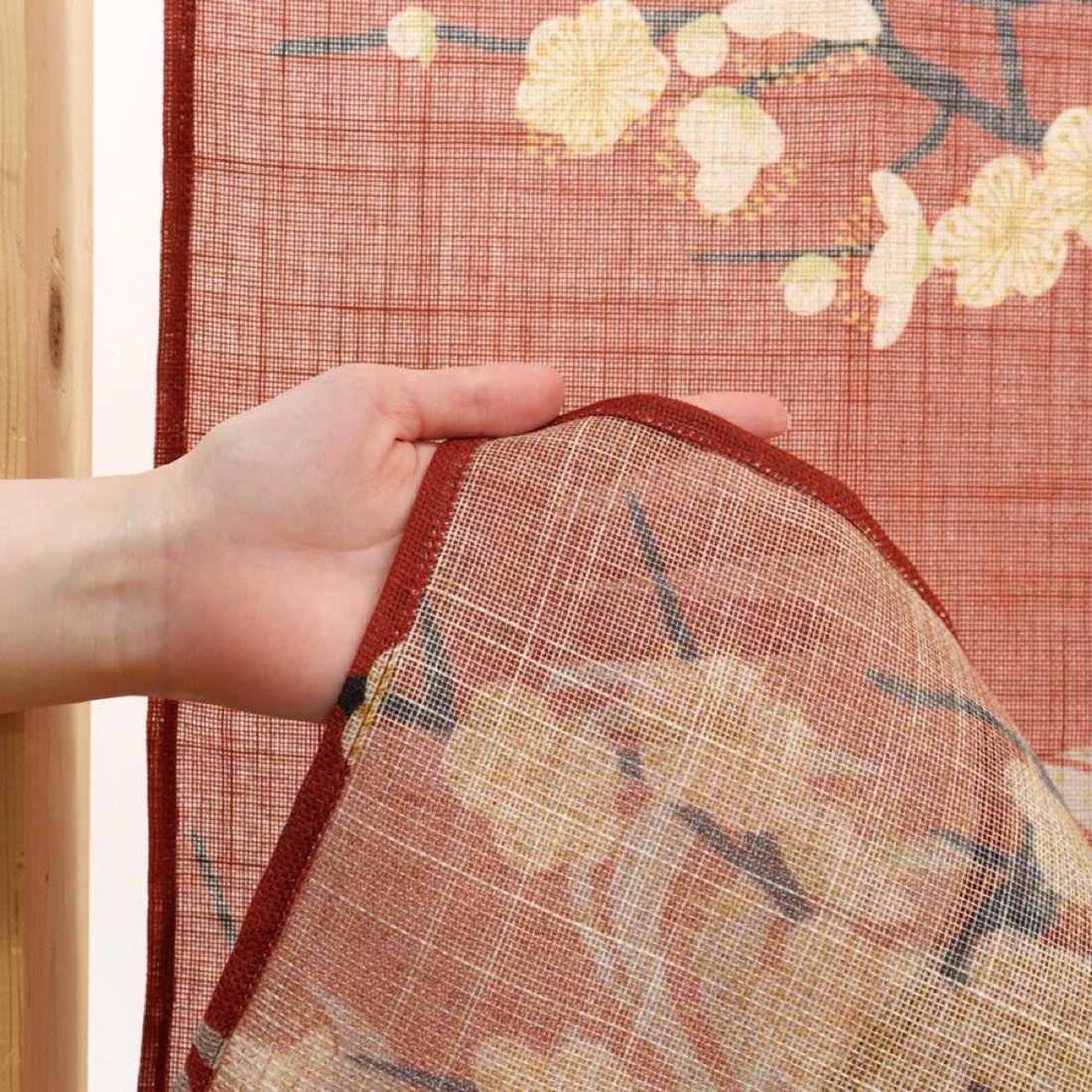 Japanese Noren Door Curtain, Flowing Water White Plum Print, 33.5 x 35.4 in — view 4