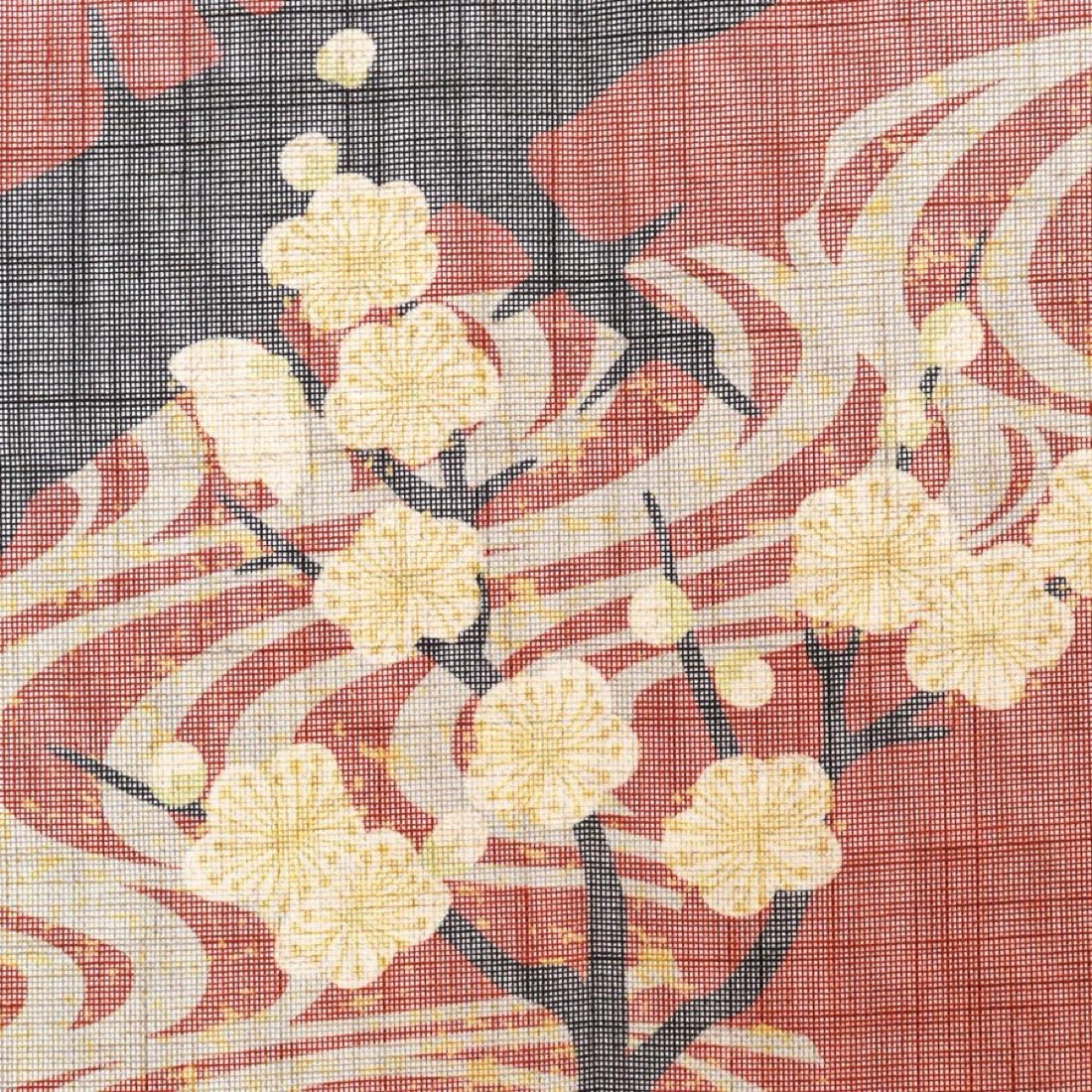 Japanese Noren Door Curtain, Flowing Water White Plum Print, 33.5 x 35.4 in — view 6