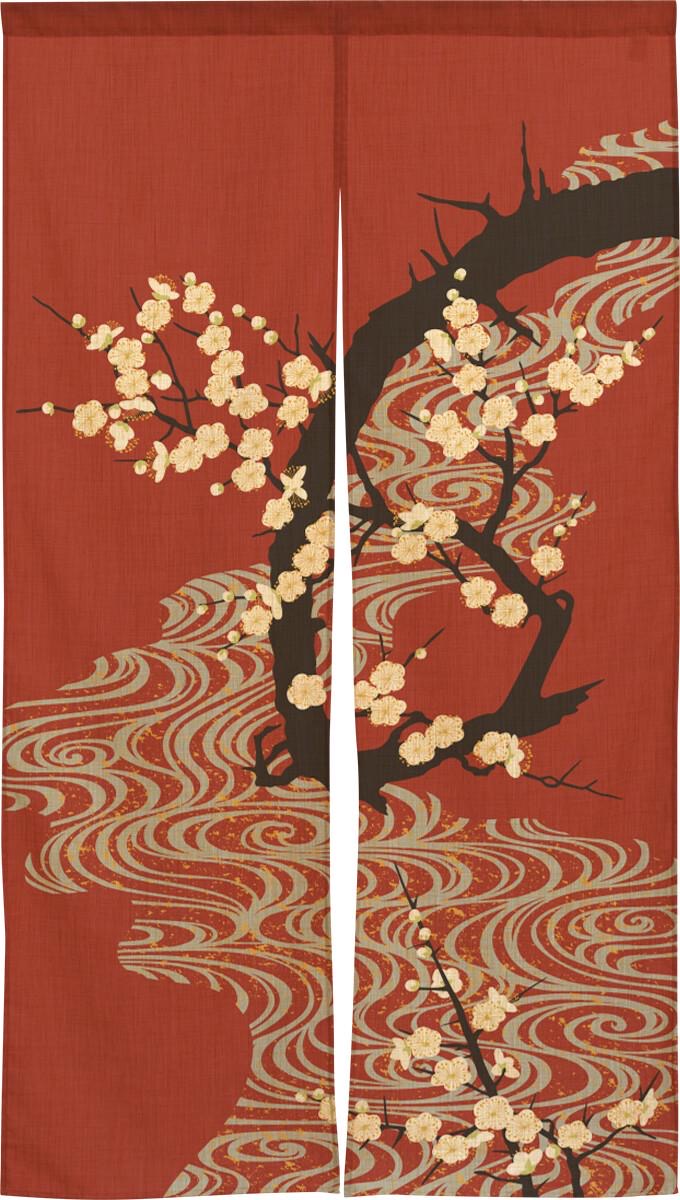 Japanese Noren Door Curtain, Flowing Water White Plum Print, 33.5 x 59.1 in — view 3
