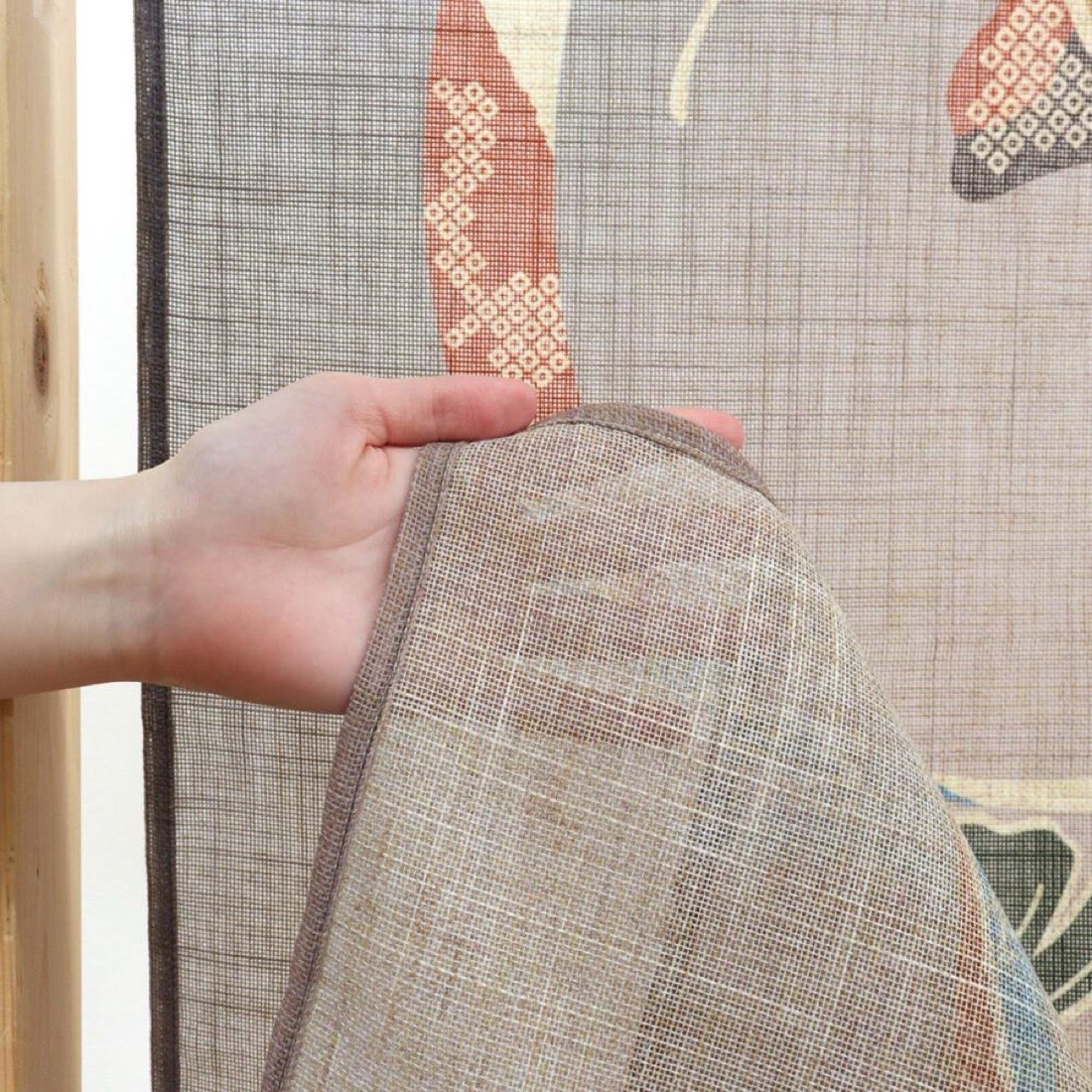 Japanese Noren Door Curtain, Ginkgo Arrow Pattern, Linen-Like Fabric, Made in Japan — view 4