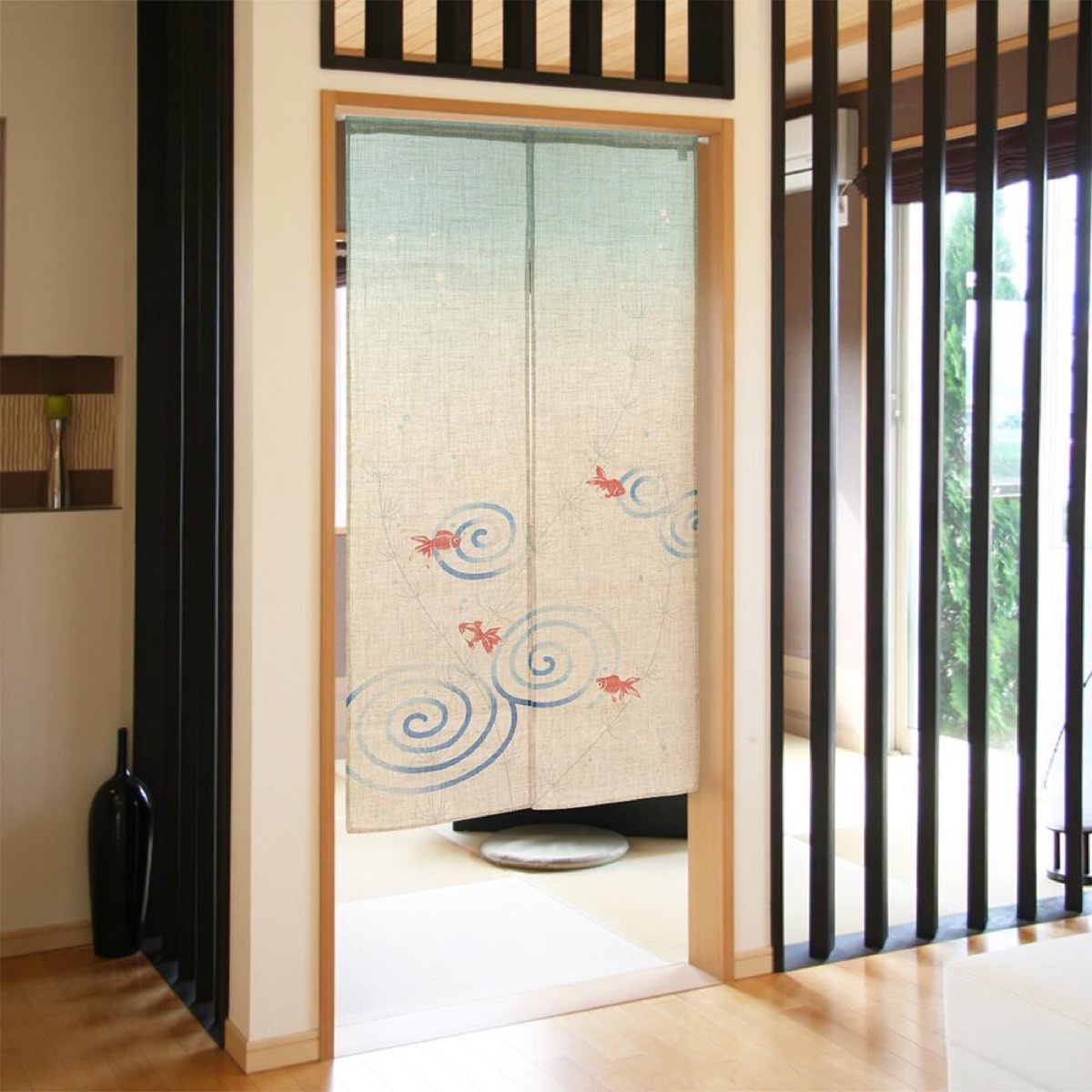 Japanese Noren Door Curtain, Goldfish and Ripple, 33.5 x 59.1 in, Made in Japan — view 2