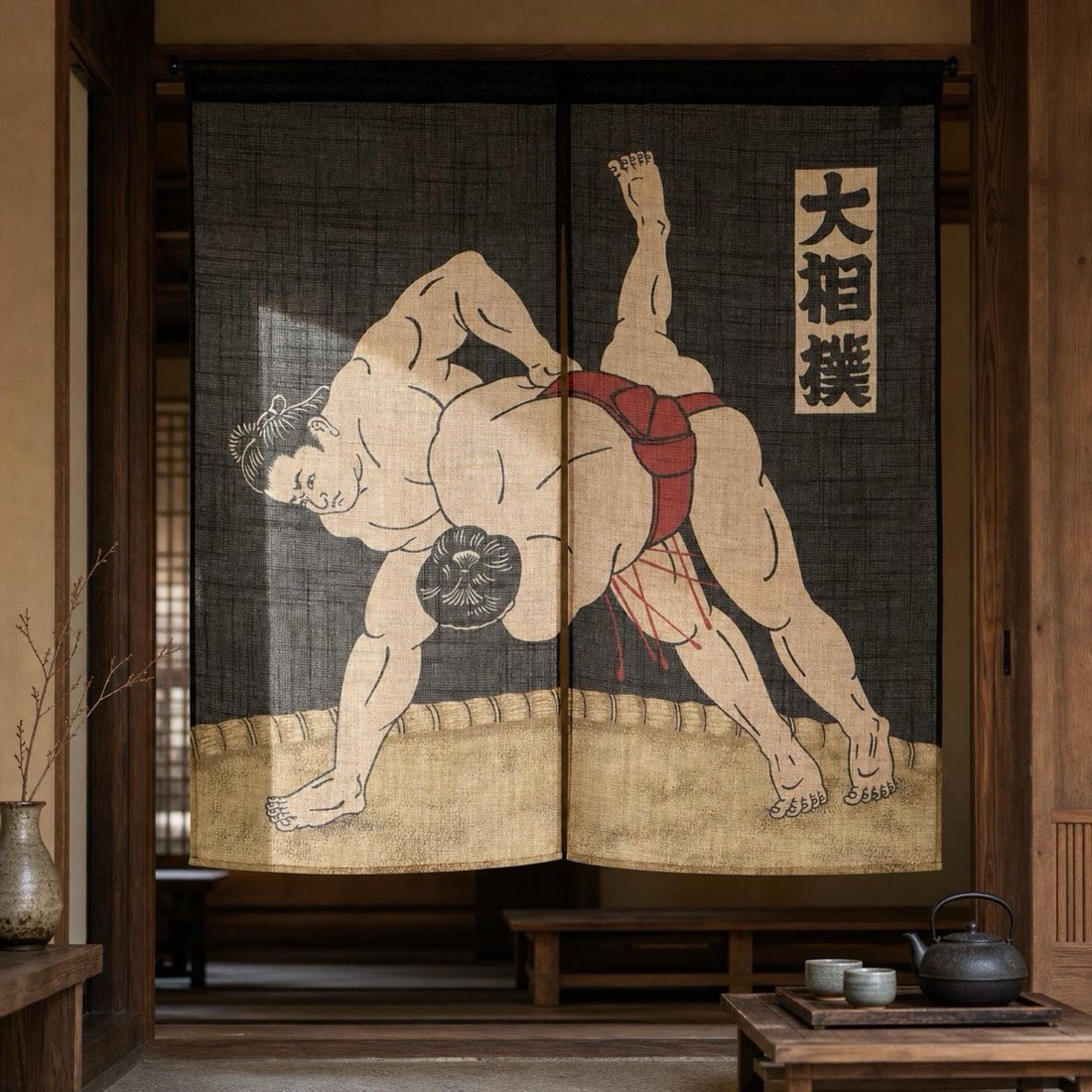 Japanese Noren Door Curtain, Grand Sumo, 33.5 x 35.4 in, Made in Japan — view 10