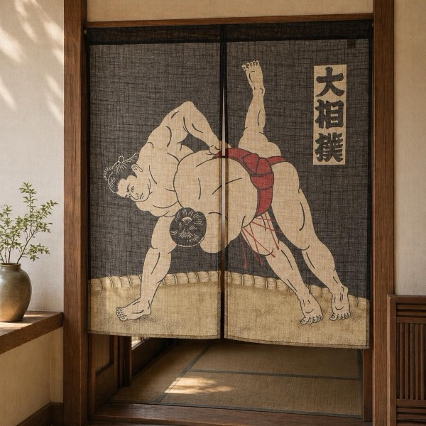Japanese Noren Door Curtain, Grand Sumo, 33.5 x 35.4 in, Made in Japan