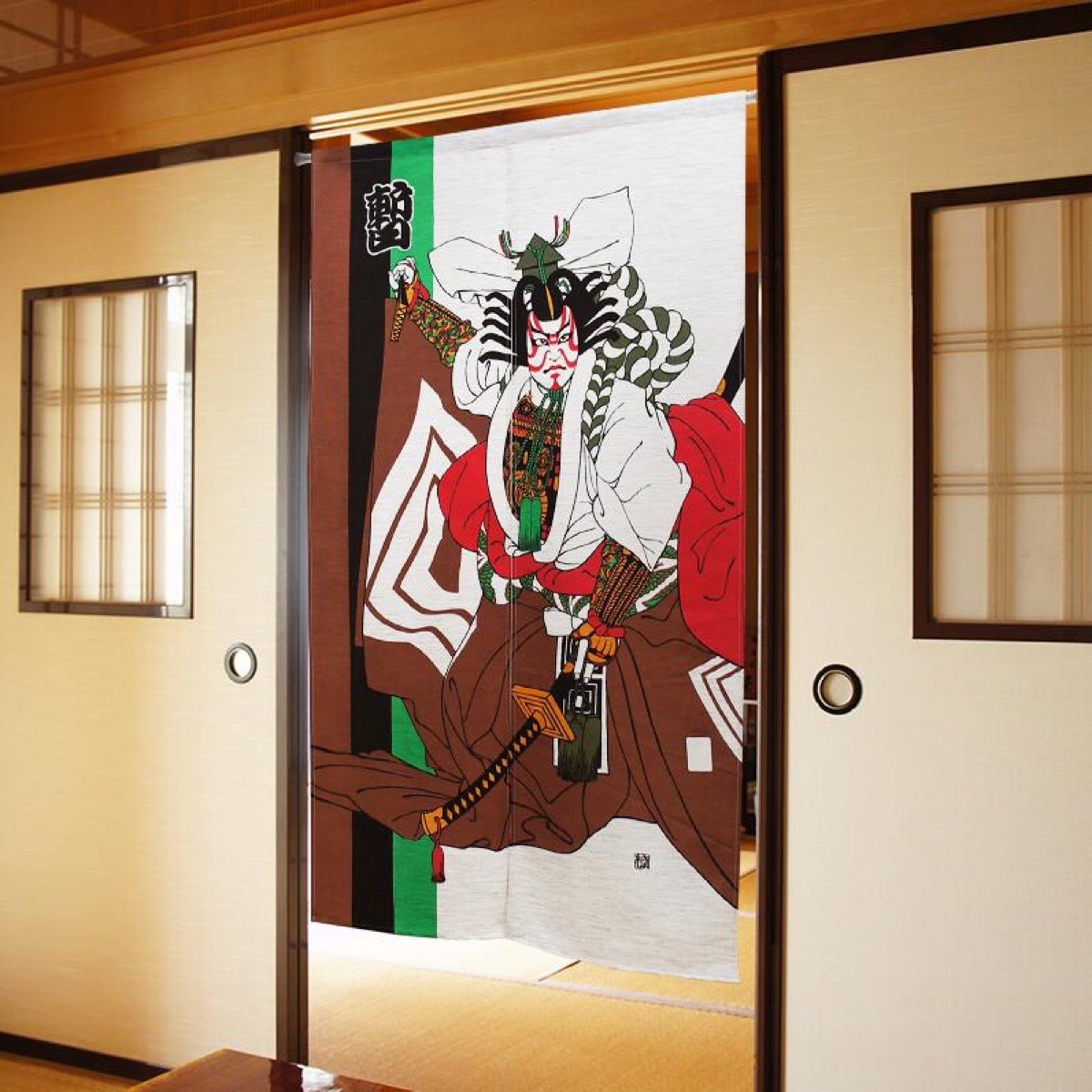 Japanese Noren Door Curtain, Kabuki Figure, 33.5 x 59.1 in, Made in Japan — view 2