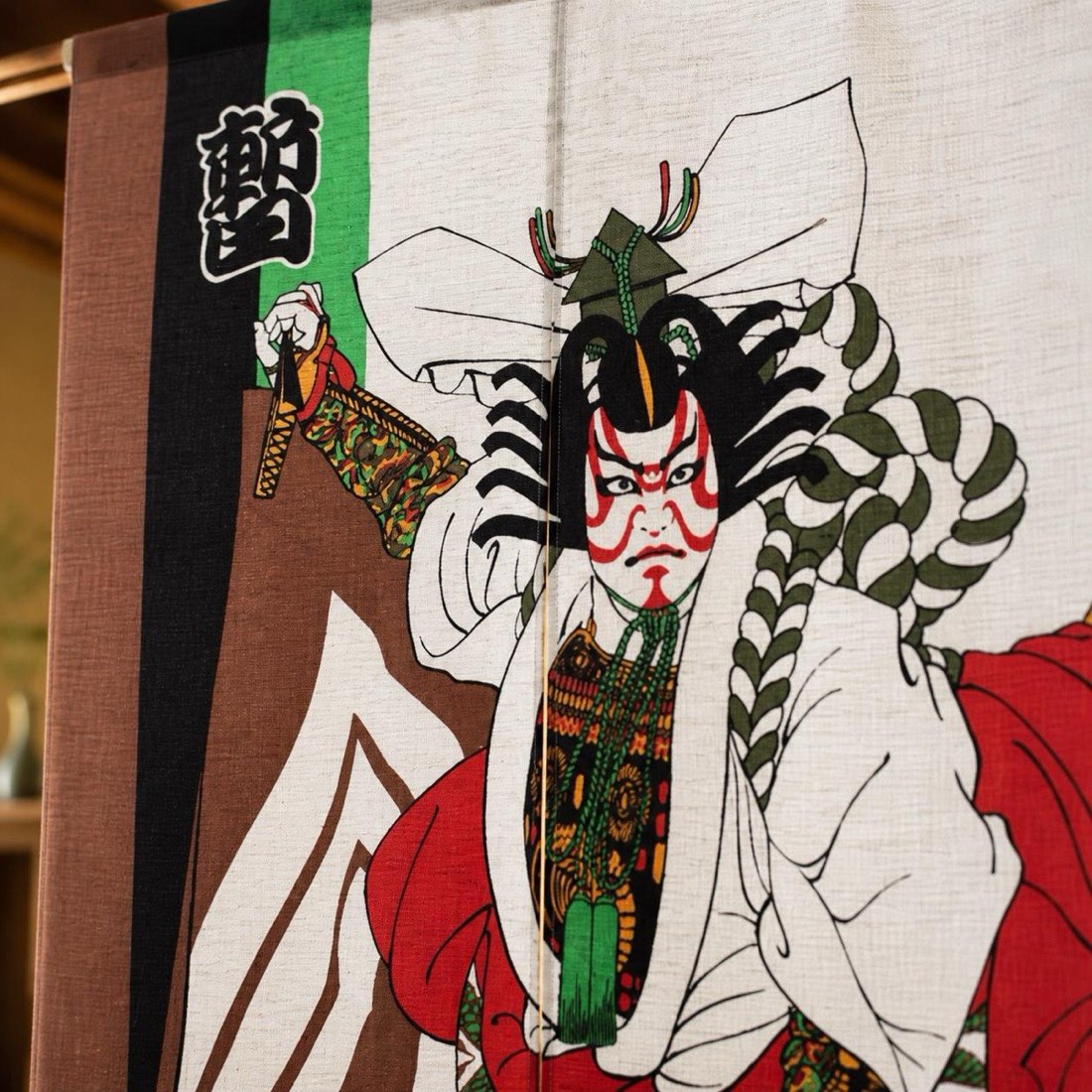 Japanese Noren Door Curtain, Kabuki Figure, 33.5 x 59.1 in, Made in Japan — view 9