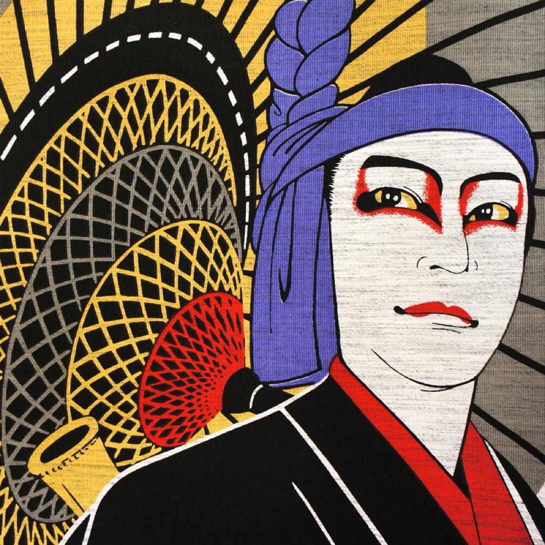 Japanese Noren Door Curtain, Kabuki Portrait, 33.5 x 59.1 in, Made in Japan — view 5