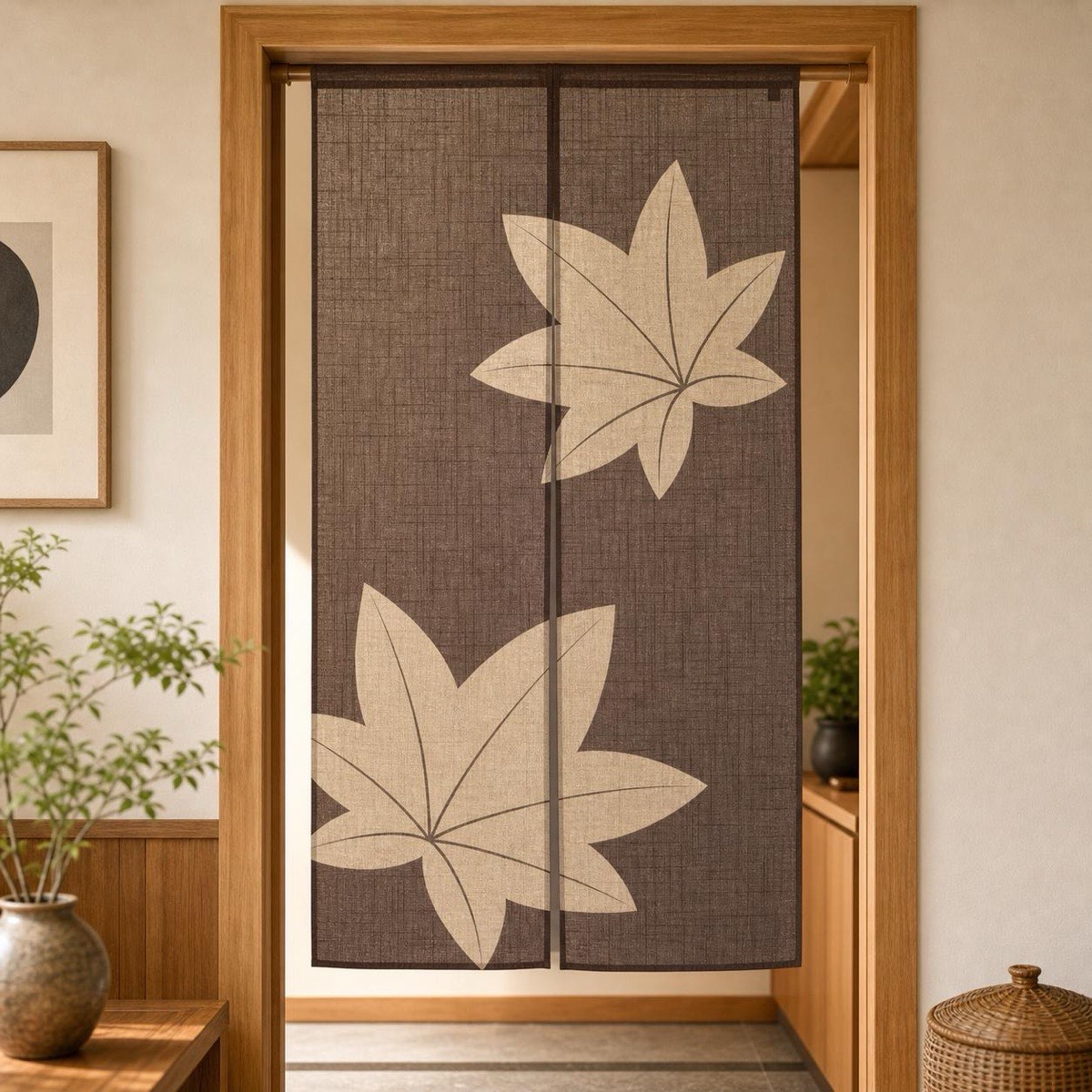 Japanese Noren Door Curtain, Maple Leaves, 33.5 x 59.1 in, Made in Japan — view 1