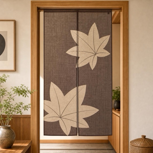 Japanese Noren Door Curtain, Maple Leaves, 33.5 x 59.1 in, Made in Japan
