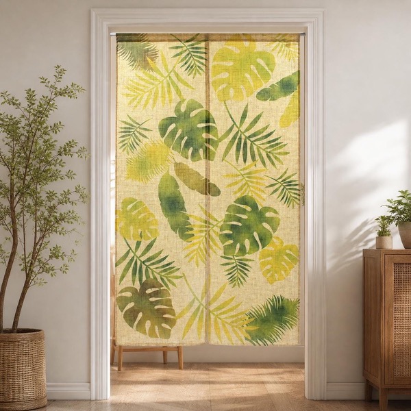 Japanese Noren Door Curtain, Monstera, 33.5 x 59.1 in, Made in Japan