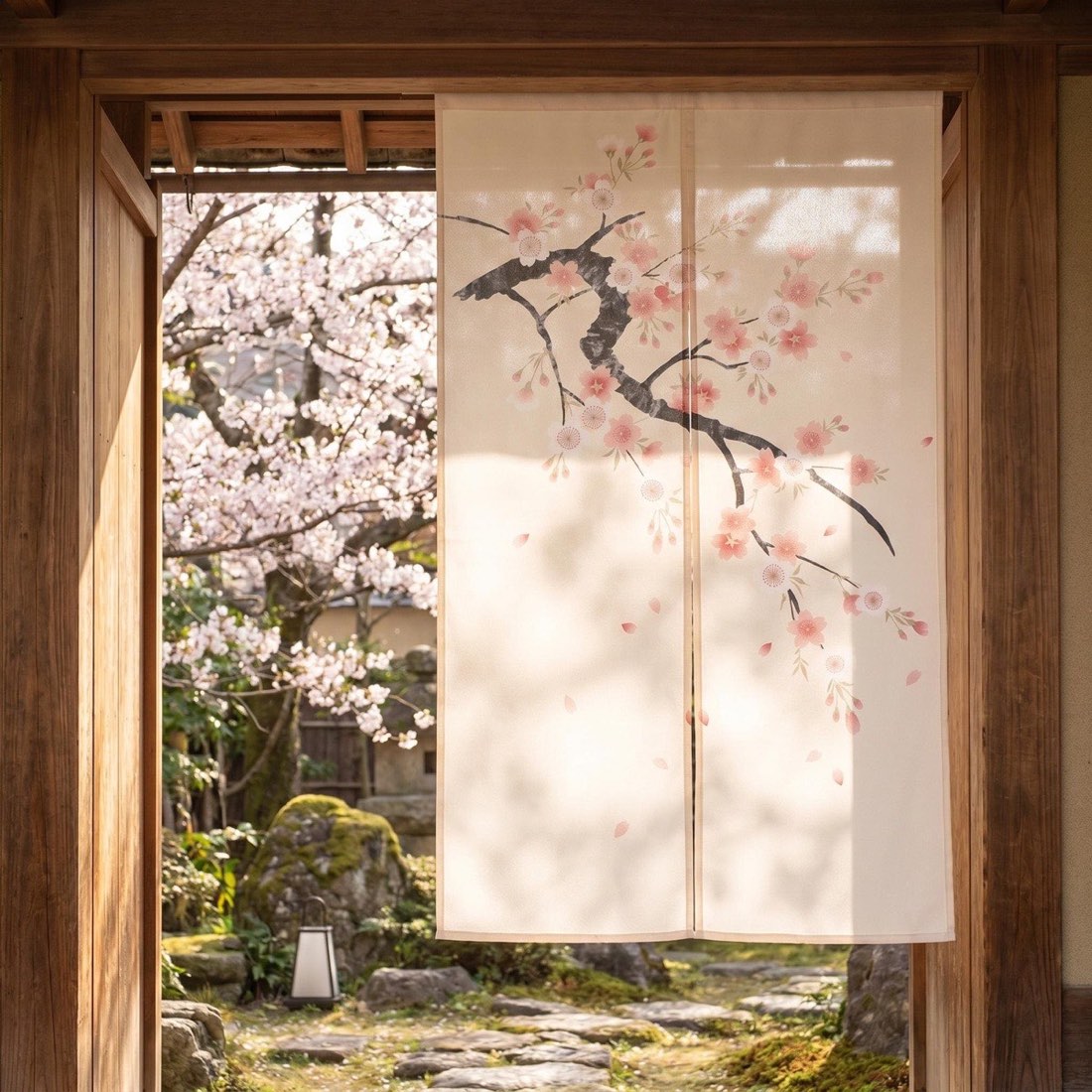 Japanese Noren Door Curtain, Pale Sakura, 33.5 x 59.1 in, Made in Japan