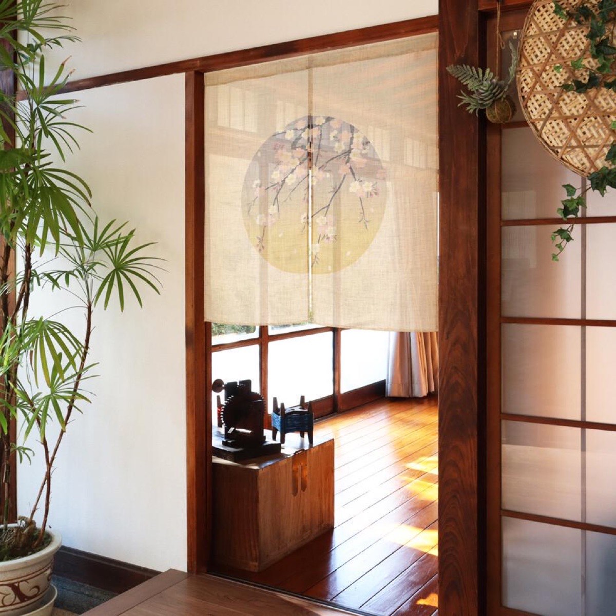 Japanese Noren Door Curtain, Round Window Sakura, 33.5 x 35.4 in, Made in Japan — view 9