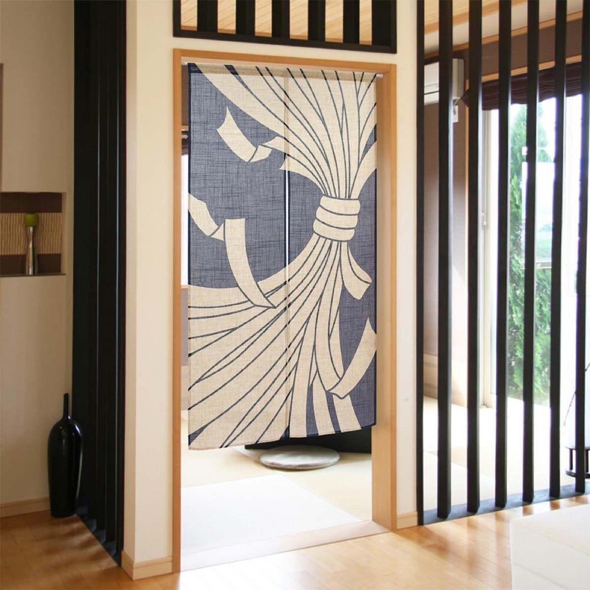 Japanese Noren Door Curtain, Tied Noshi, Navy, 33.5 x 59.1 in, Made in Japan