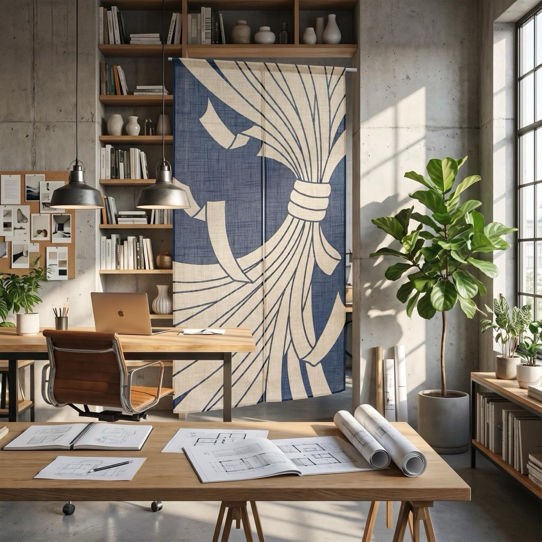 Japanese Noren Door Curtain, Tied Noshi, Navy, 33.5 x 59.1 in, Made in Japan — view 9