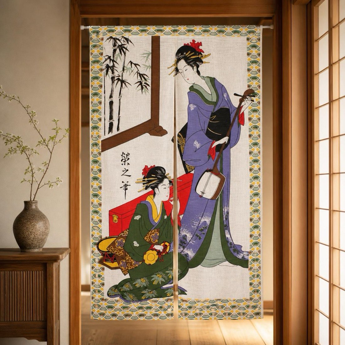 Japanese Noren Door Curtain, Traditional Music, 33.5 x 59.1 in, Made in Japan