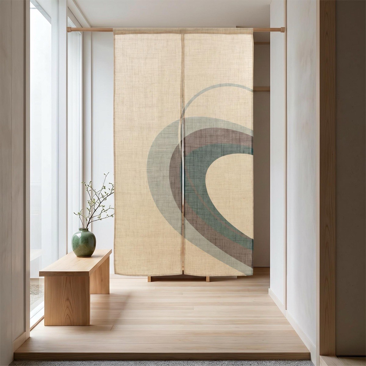 Japanese Noren Door Curtain, Tricolor Arc, 33.5 x 59.1 in, Made in Japan — view 1