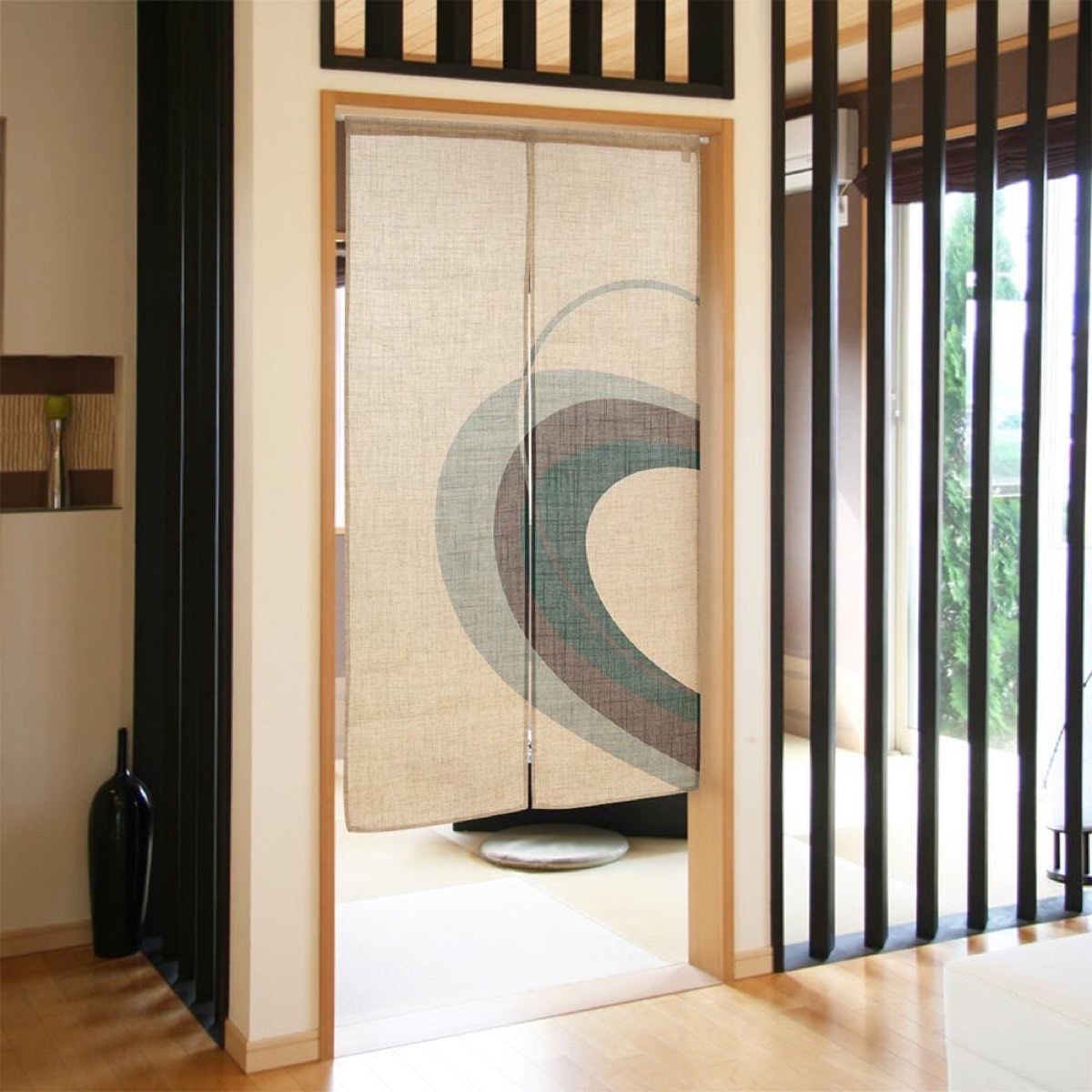 Japanese Noren Door Curtain, Tricolor Arc, 33.5 x 59.1 in, Made in Japan — view 3