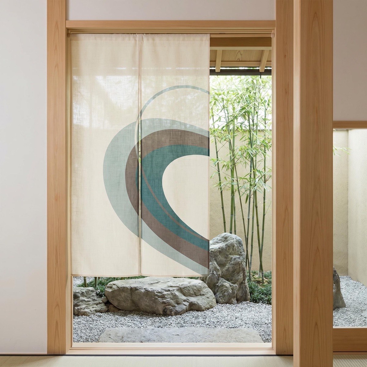 Japanese Noren Door Curtain, Tricolor Arc, 33.5 x 59.1 in, Made in Japan — view 8