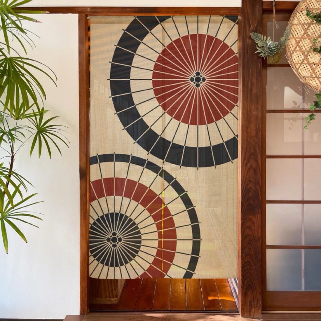Japanese Noren Door Curtain, Twin Wagasa Umbrellas, 33.5 x 59.1 in, Made in Japan — view 2