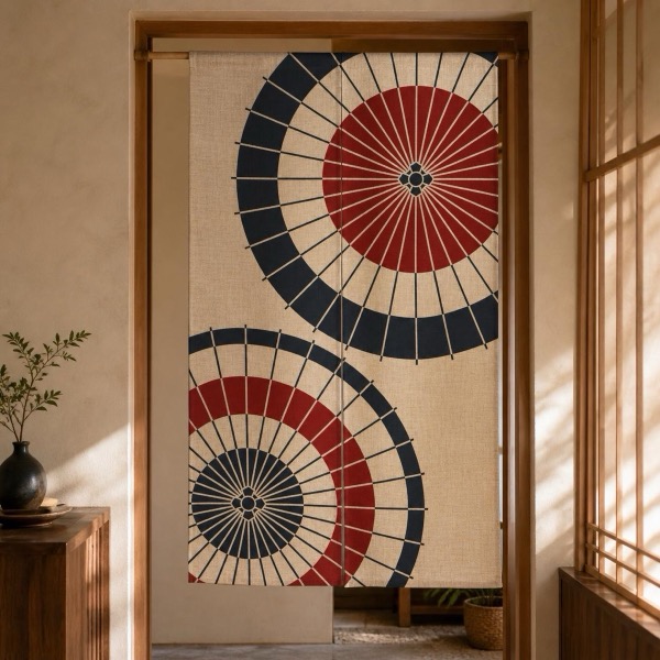 Japanese Noren Door Curtain, Twin Wagasa Umbrellas, 33.5 x 59.1 in, Made in Japan
