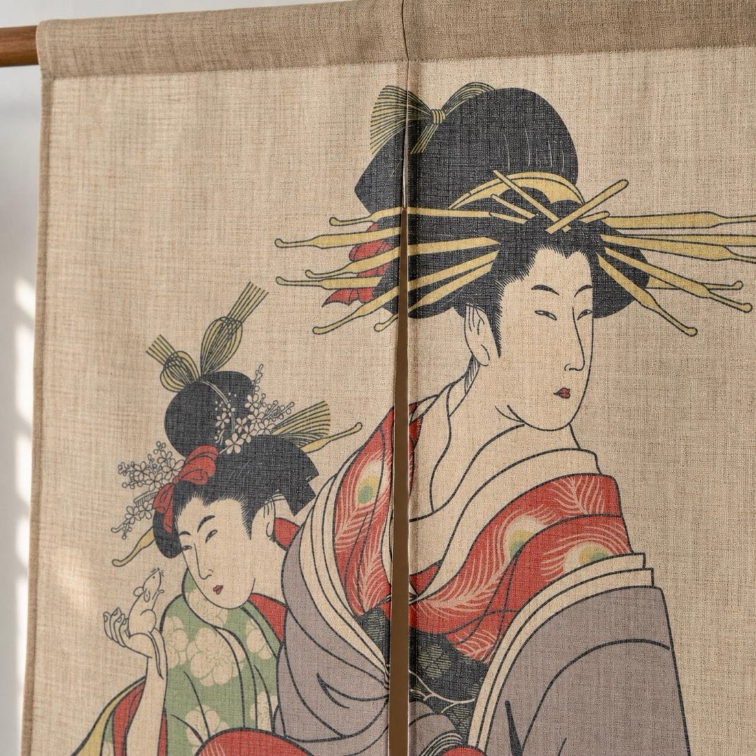 Japanese Noren Door Curtain, Two Beauty Portraits, 33.5 x 35.4 in, Made in Japan — view 10