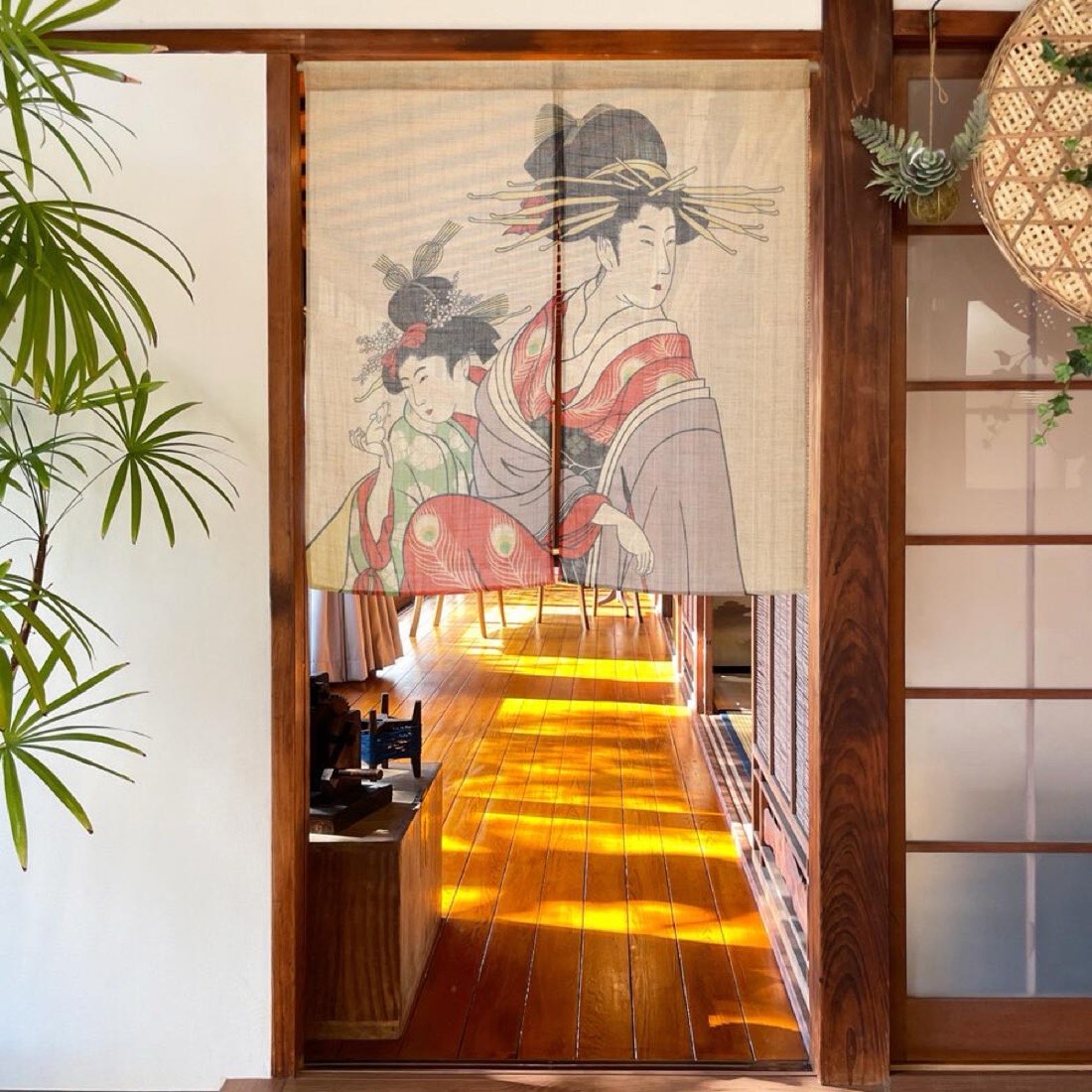Japanese Noren Door Curtain, Two Beauty Portraits, 33.5 x 35.4 in, Made in Japan — view 7
