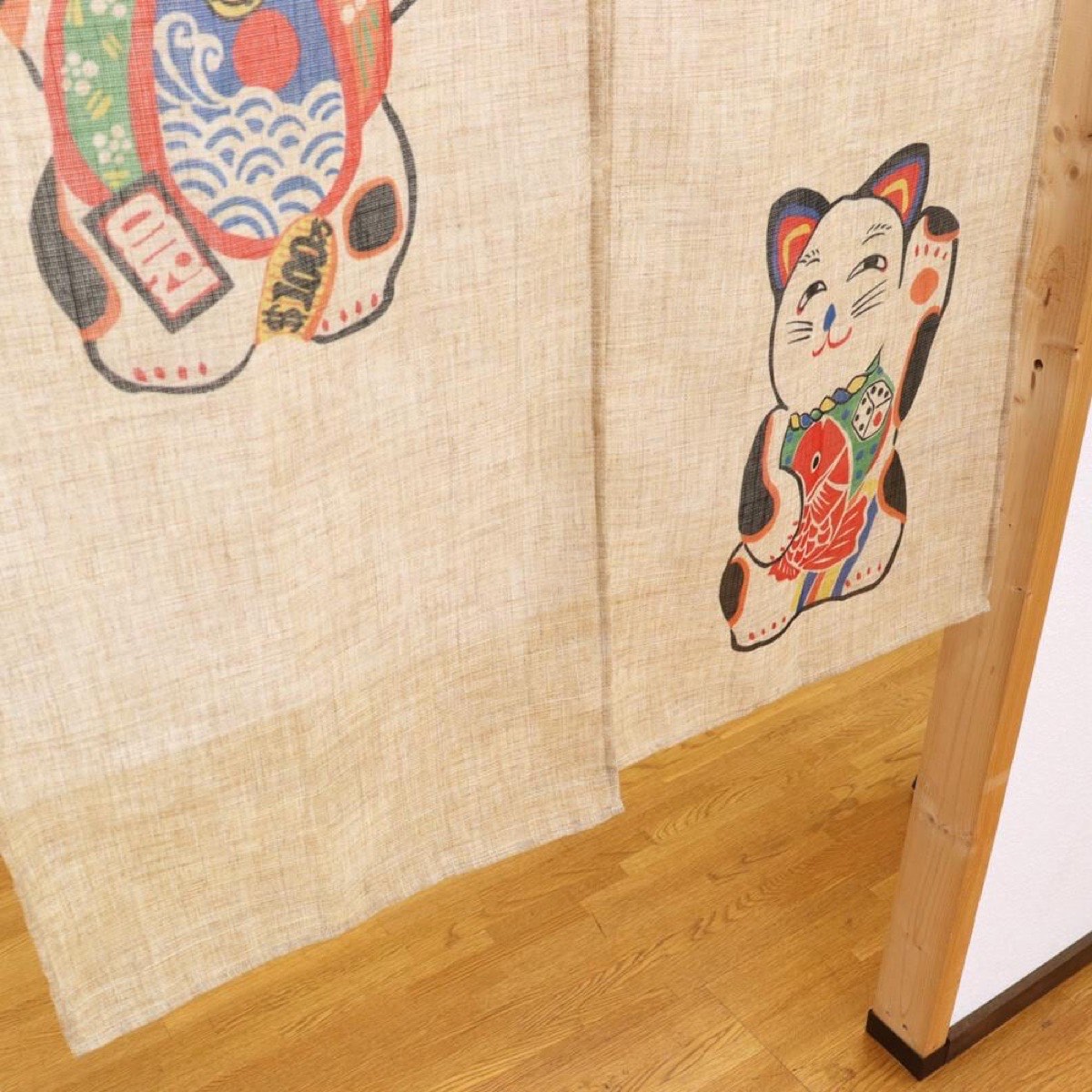 Japanese Noren Door Curtain, Two Beckoning Cats, 33.5 x 35.4 in, Made in Japan — view 5