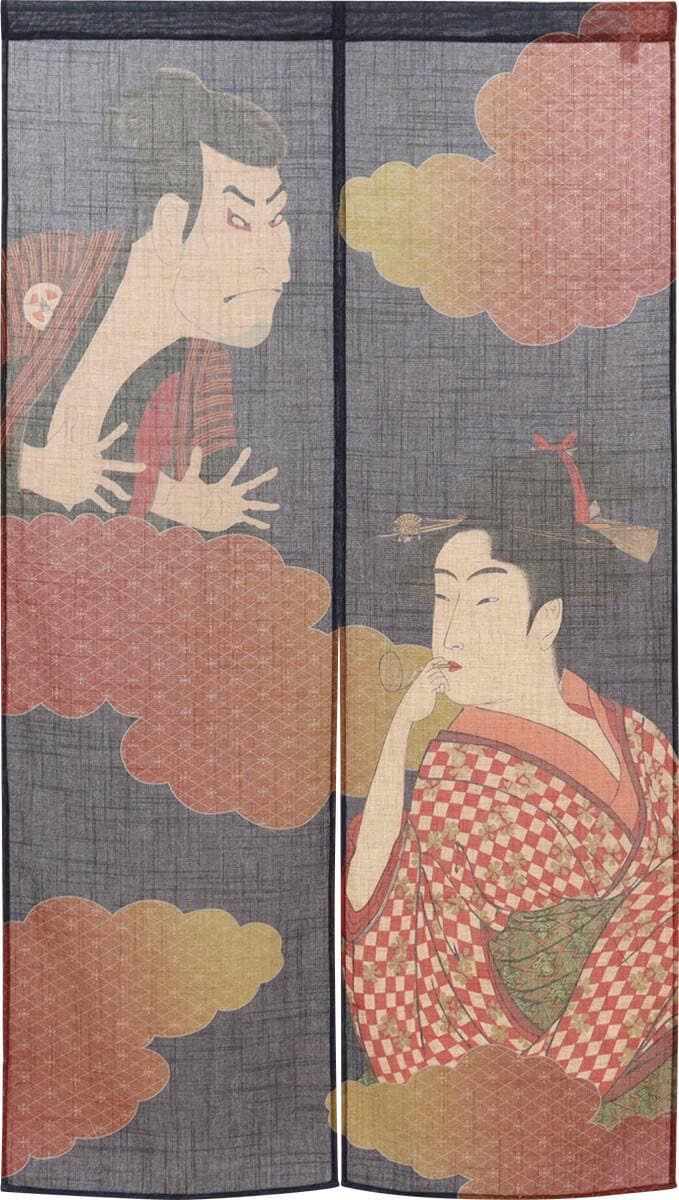 Japanese Noren Door Curtain, Ukiyoe Portrait Duo, 33.5 x 59.1 in, Made in Japan — view 3