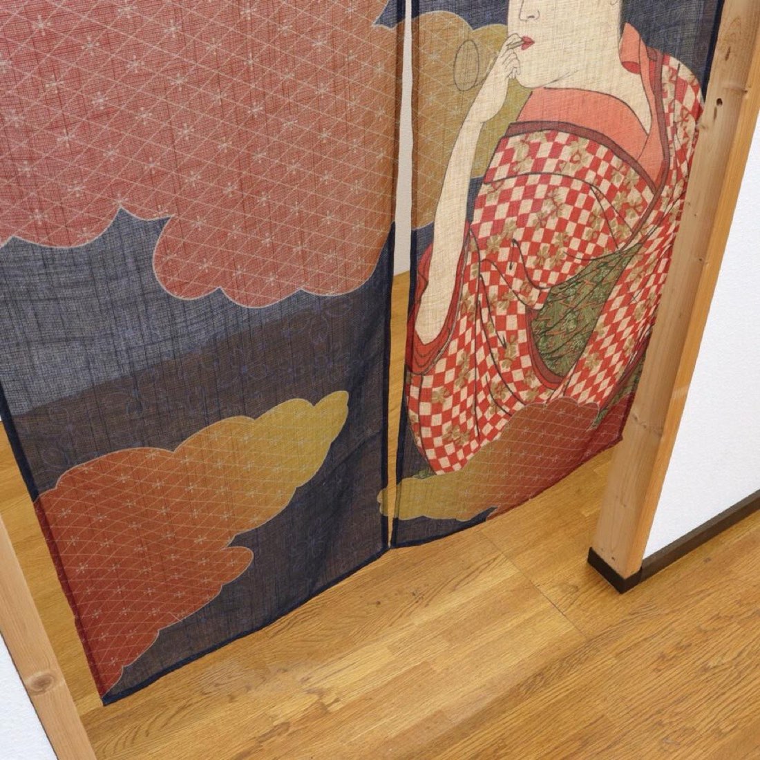 Japanese Noren Door Curtain, Ukiyoe Portrait Duo, 33.5 x 59.1 in, Made in Japan — view 6