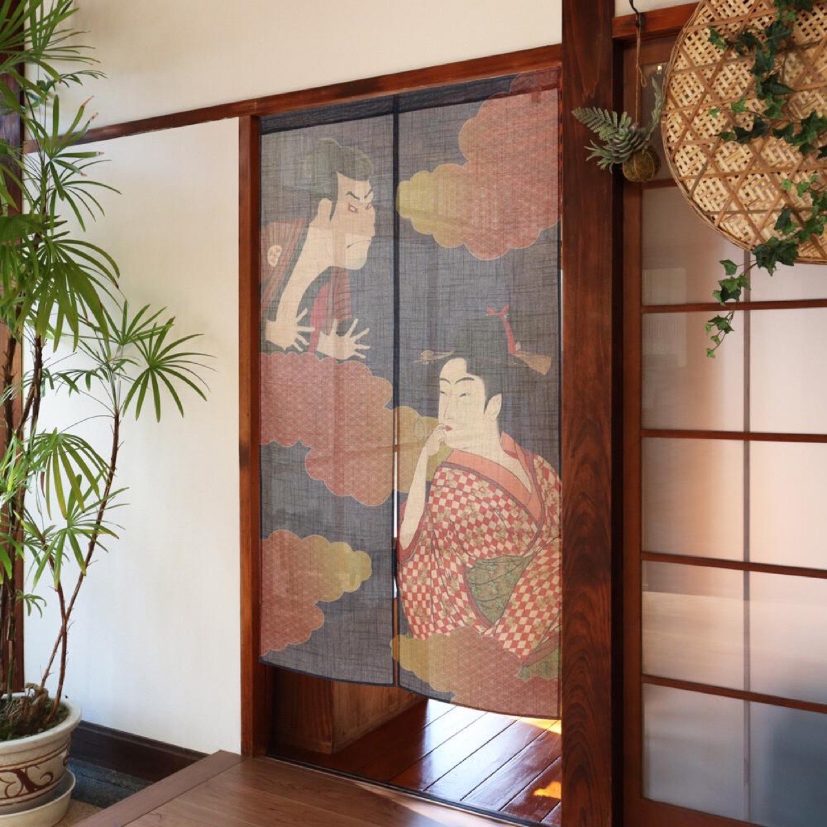 Japanese Noren Door Curtain, Ukiyoe Portrait Duo, 33.5 x 59.1 in, Made in Japan — view 8